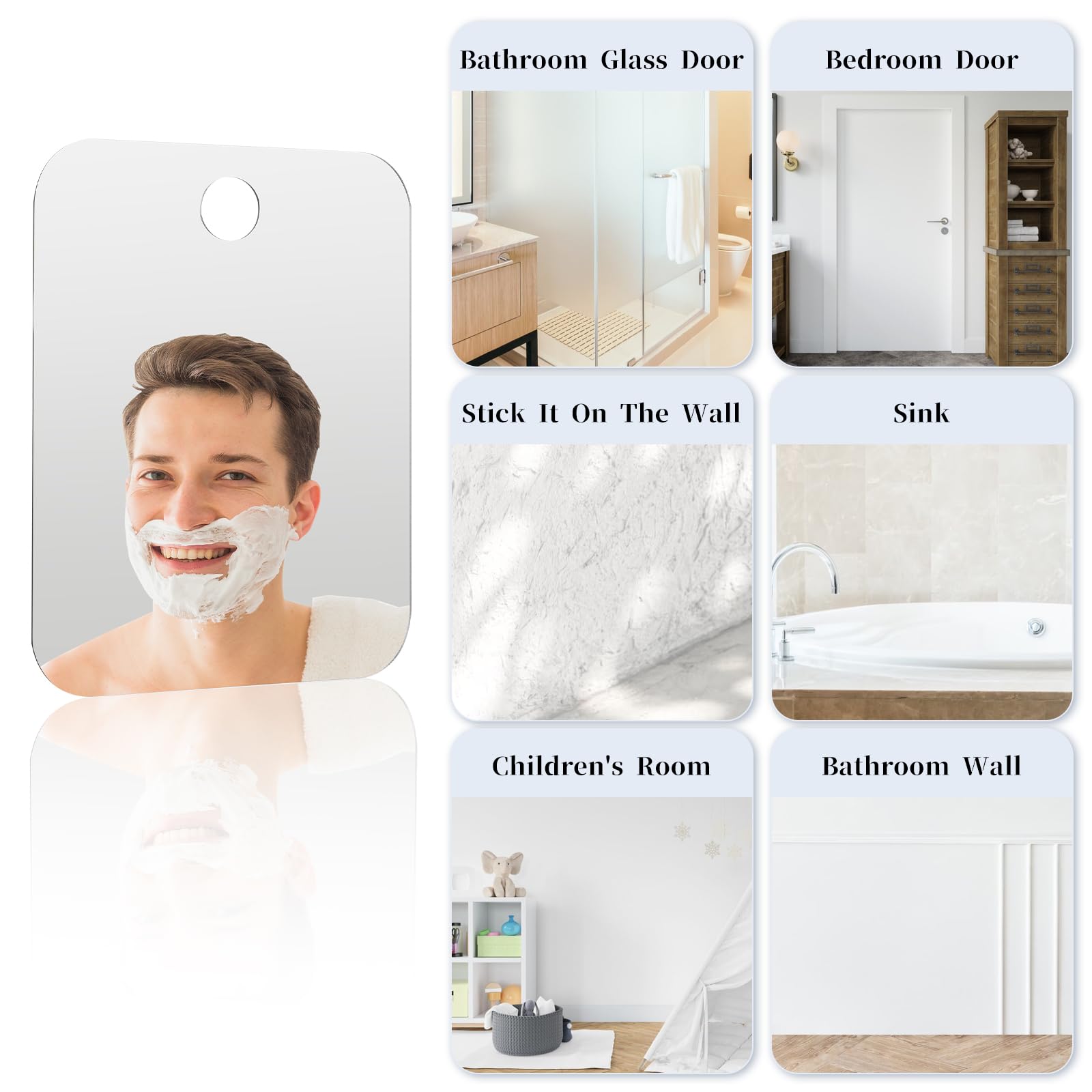 Fogless Shower Mirror for Shaving & Makeup - 8x9 Inch Wall Mounted Bathroom Mirror, Frameless Travel Mirror for Locker & Portable Use, Unbreakable Design - Perfect for Shaving, Skincare & Travel