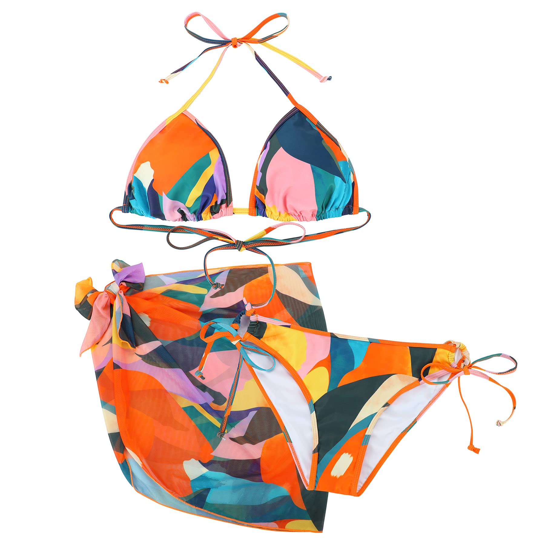 Zando Women's 3-Piece Bikini Set with Sarong - Beach & Pool Wear