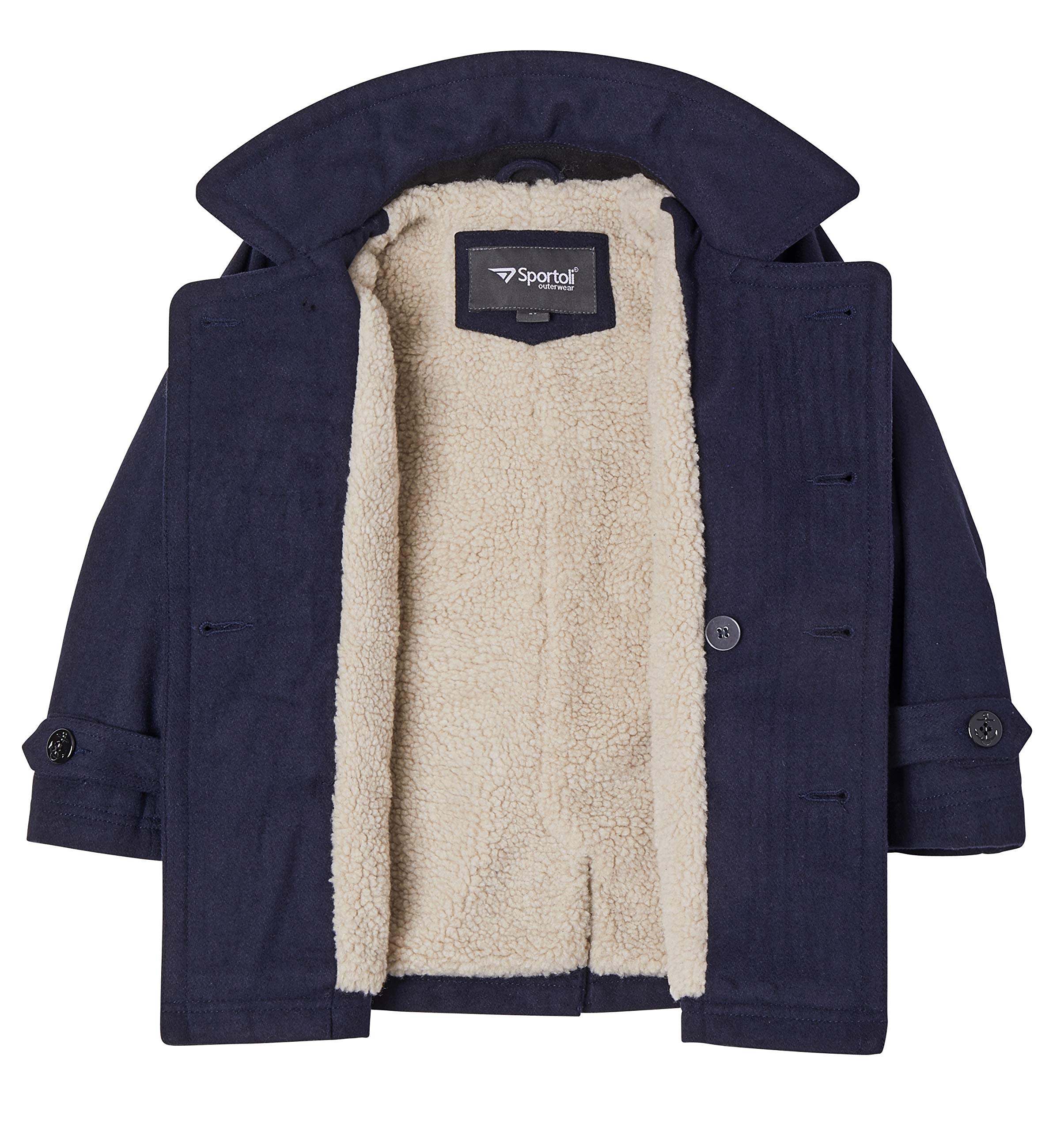 Sportoli Boys Classic Wool Blend Sherpa Winter Pea Coat Jacket - Warm & Stylish Outerwear for School, Holidays & Winter Adventures