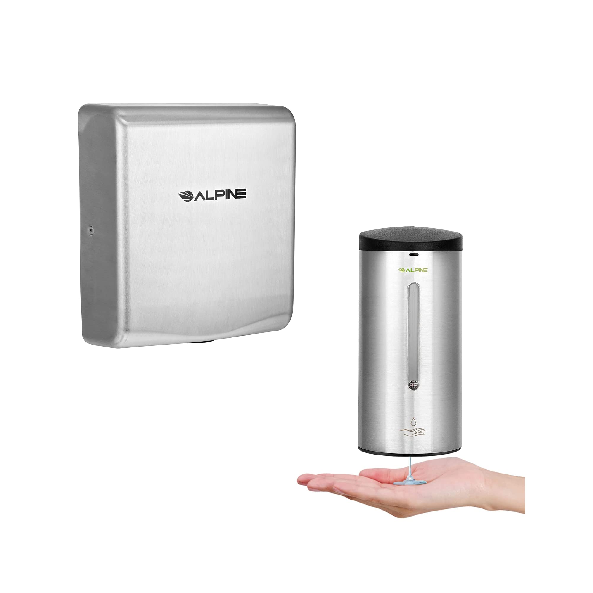 Alpine Automatic Soap Dispenser 700mL & High-Speed 120V Commercial Hand Dryer Bundle - Touchless Hand Washing Solution for Restaurants, Hospitals, and Public Restrooms