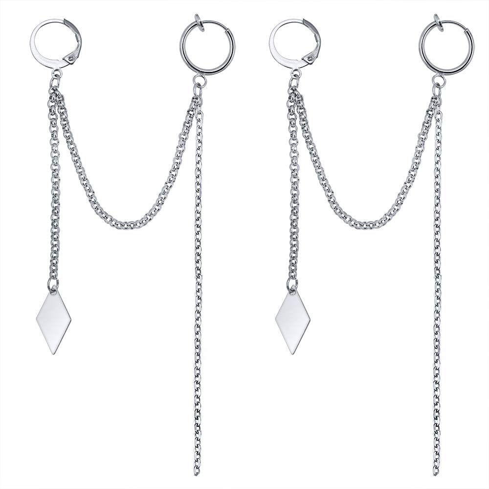 Stainless Steel Clip-On Wave Cuff Earrings with Tassel Chain Dangle - Hoop Earrings for Women | Fake Threader Earrings | Perfect for Parties, Weddings & Everyday Wear