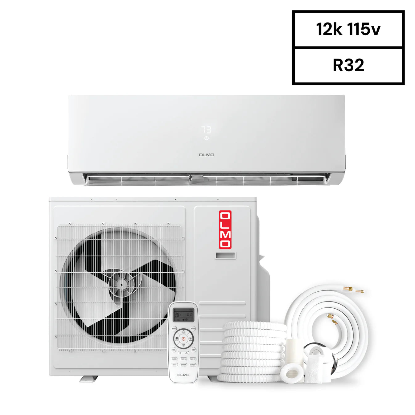 OLMO Sierra 12,000 BTU R32 Mini Split Air Conditioner & Heat Pump - 18 SEER2 115V - Energy Efficient Cooling & Heating for Small Rooms, Offices, and Studios