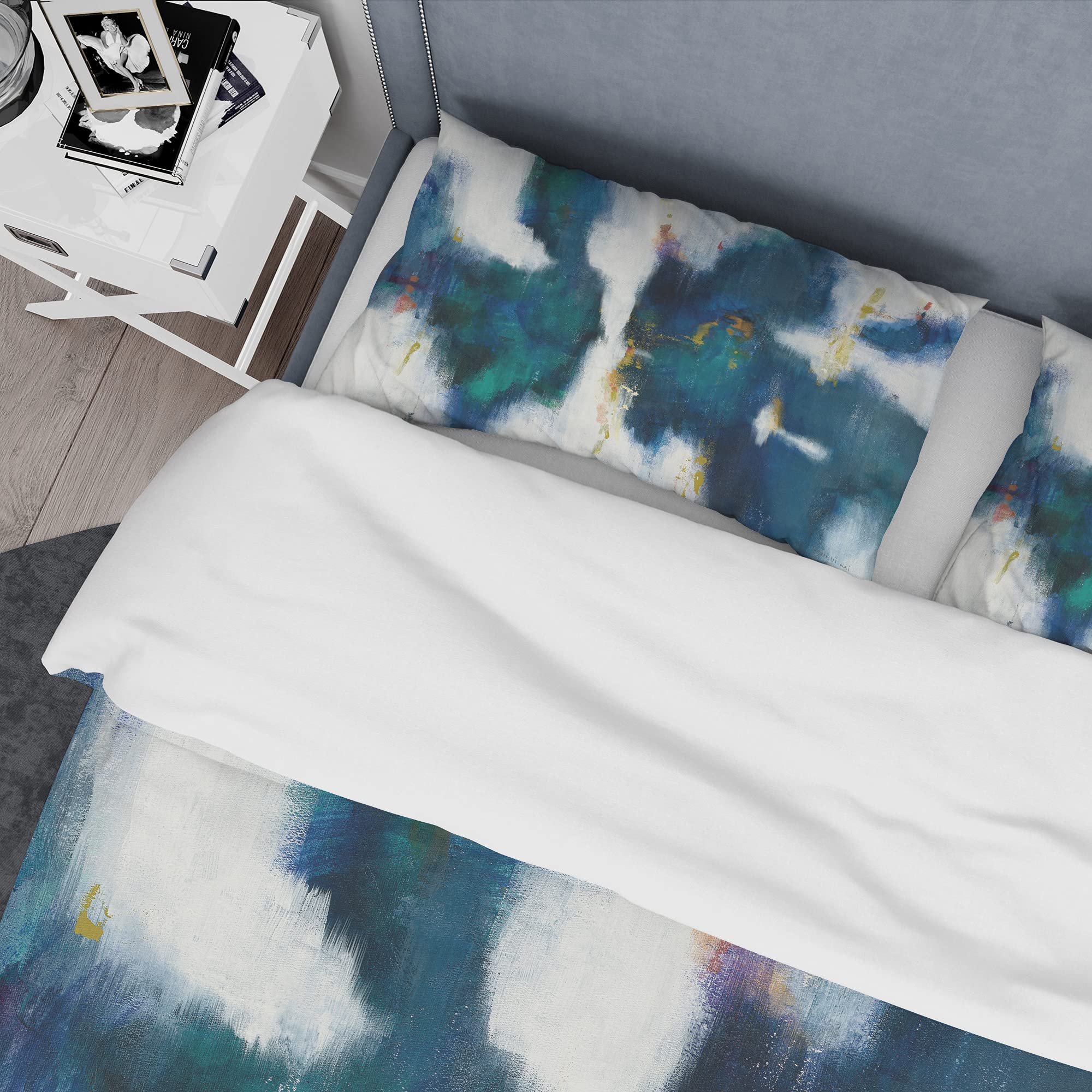 DesignQ Blue Glam Textured Modern Duvet Cover Set - King Size 3-Piece Abstract Bedding | All-Season Luxury Bedroom Decor for Contemporary Homes