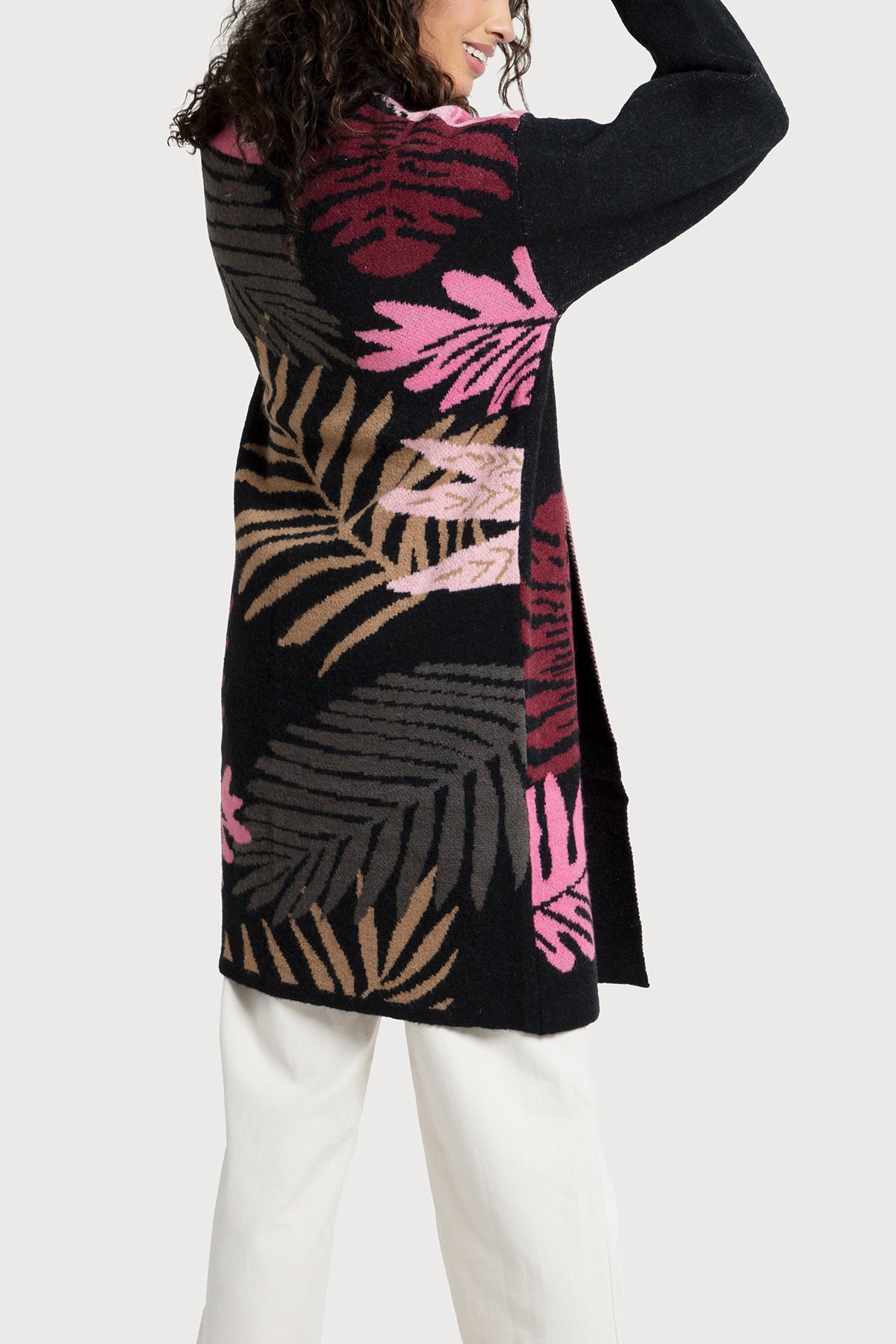 Stylish Tropical Leaves Print Long Cardigan Sweater for Women - Perfect for Beach Cover-Up, Boho Outfits & Casual Layering