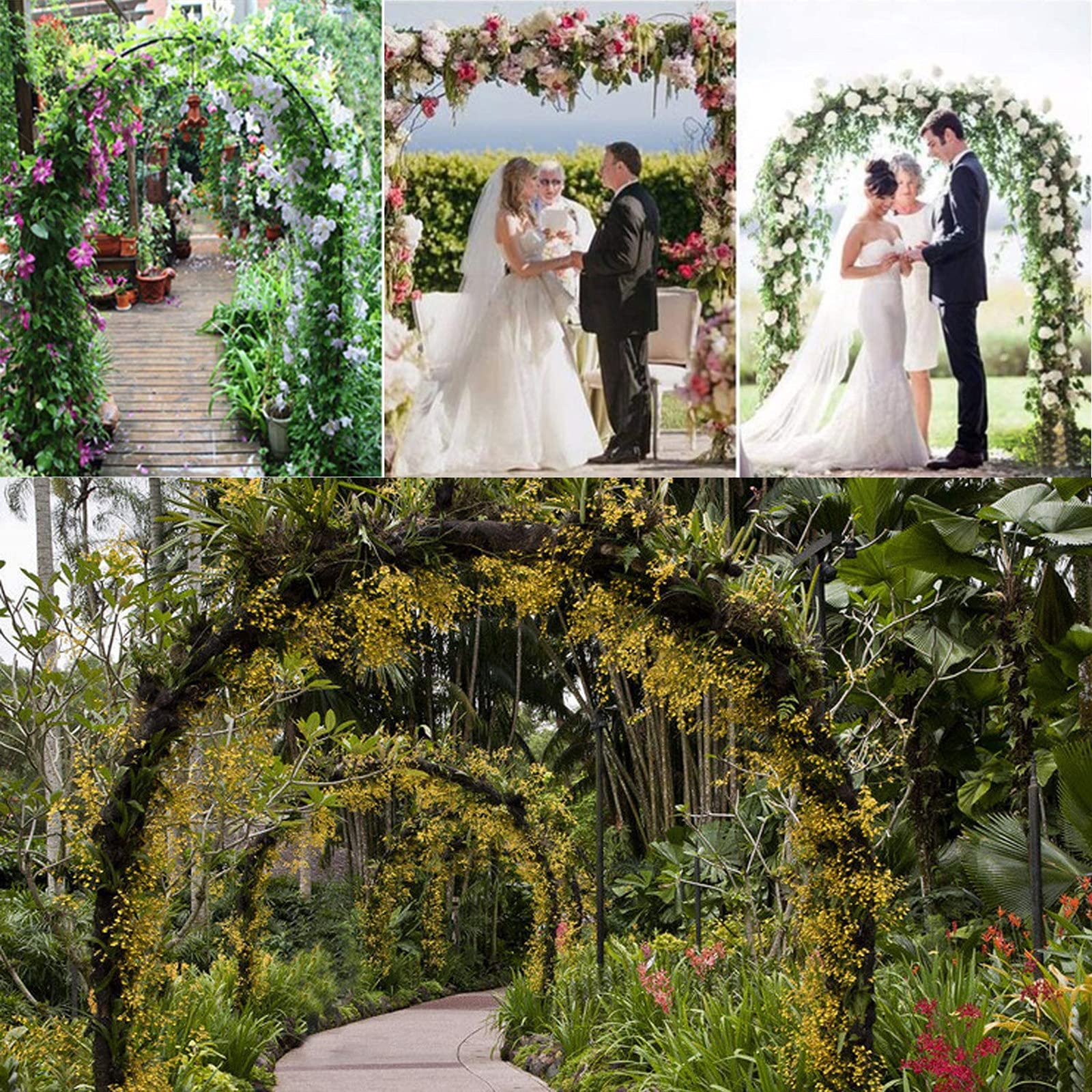 Black Steel Garden Arbor Archway - 370x220cm (146x87in) for Wedding Ceremony, Outdoor Party & Plant Climbing Trellis - Easy Assembly & Durable Decoration for Gardens, Backyards & Patios