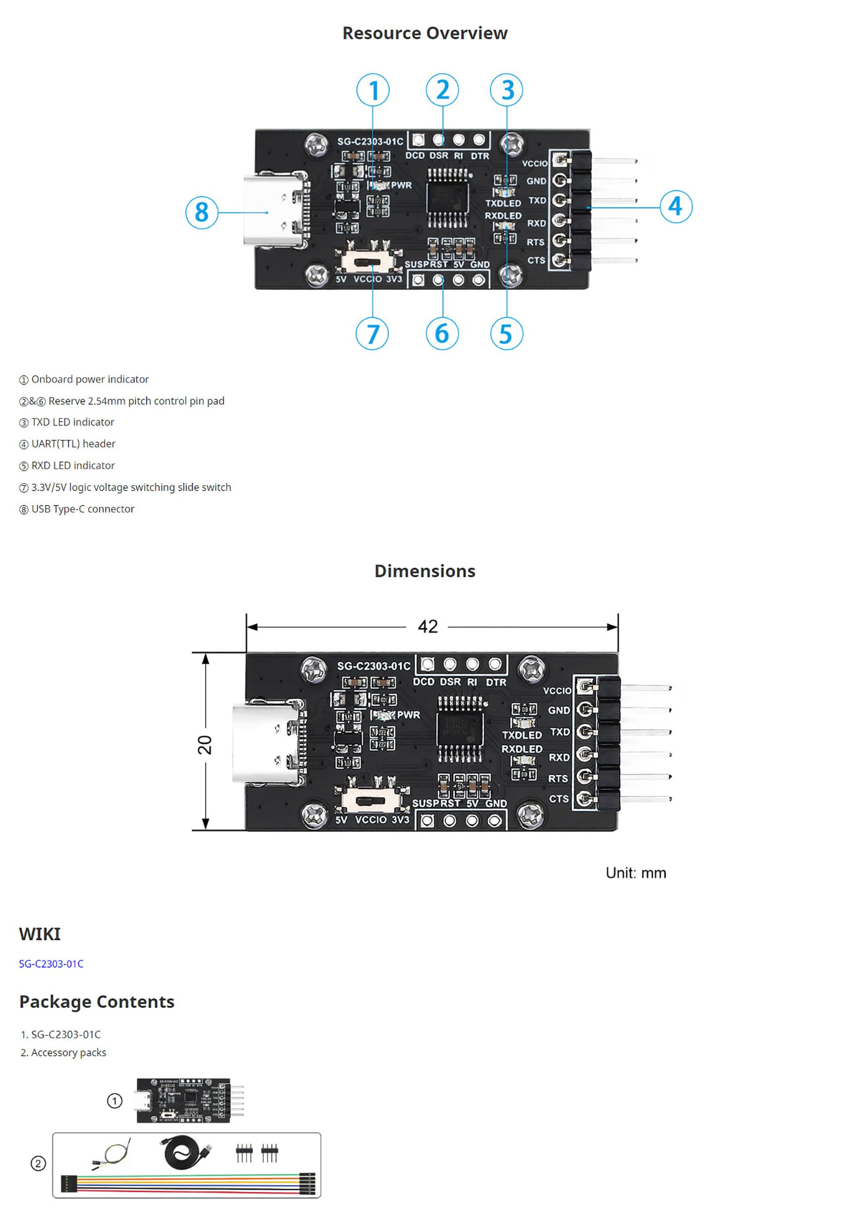 PL2303 USB to UART TTL Serial Converter Module - Type-C Connector, Onboard Power Supply, TXD/RXD LEDs - Compatible with Windows, Linux, Mac OS (3.3V/5V Logic Level Switch) - Perfect for Arduino, Raspberry Pi, DIY Electronics Projects