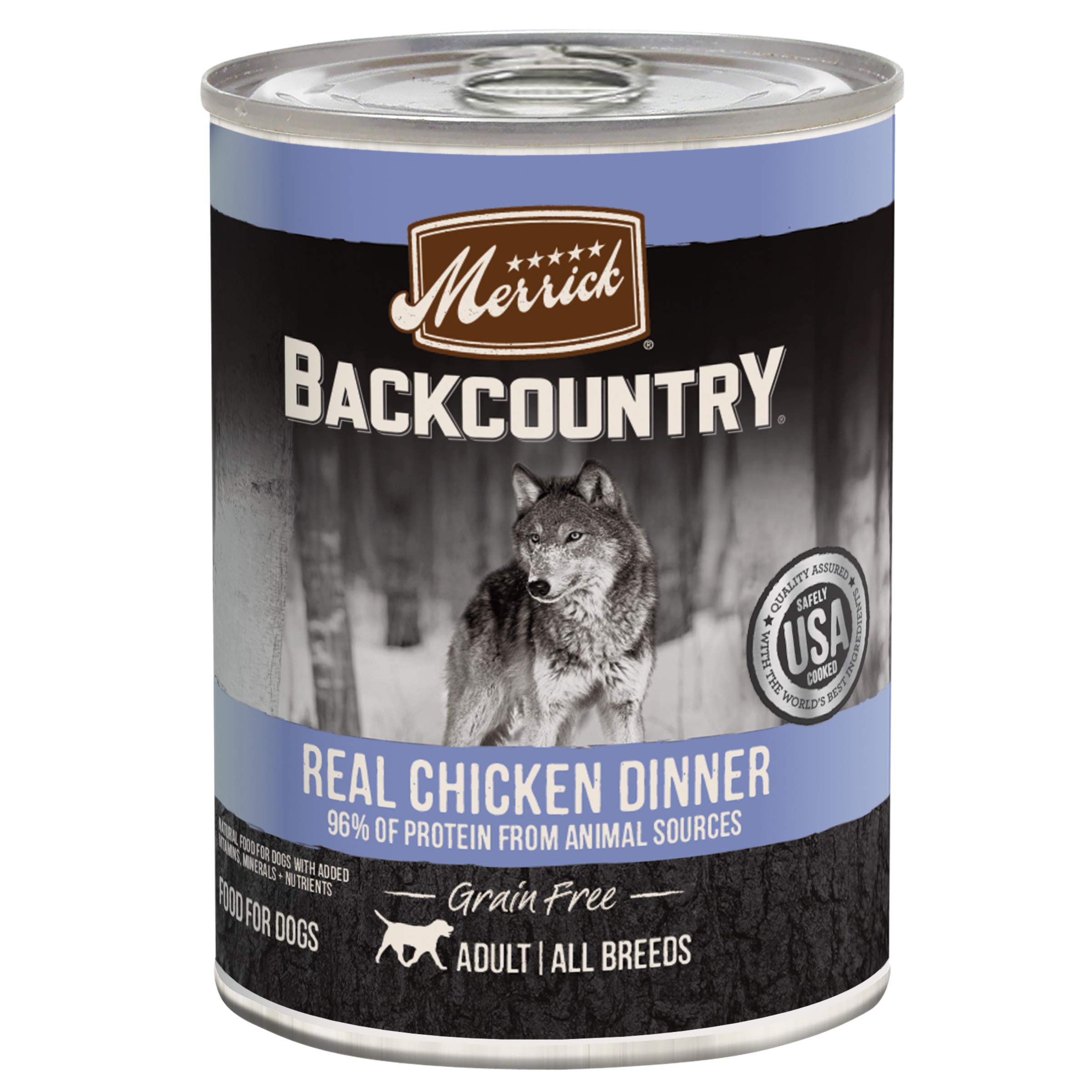 Merrick Backcountry Grain Free Premium Canned Dog Food - Real Chicken Dinner, Soft & Healthy Wet Recipe (12 Pack, 12.7 oz Cans) - Perfect for Adult Dogs, Puppies & Senior Pets - Ideal for Camping, Hiking & Outdoor Adventures
