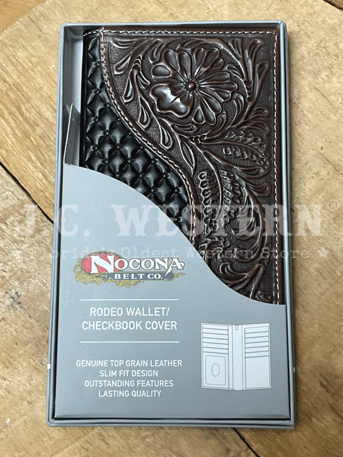 Nocona N500046702 Men's Floral Overlay Rodeo Wallet - Brown & Black Genuine Leather Bifold Wallet for Cowboy, Rodeo & Western Style - Perfect for Everyday Carry, Gift & Country Music Events