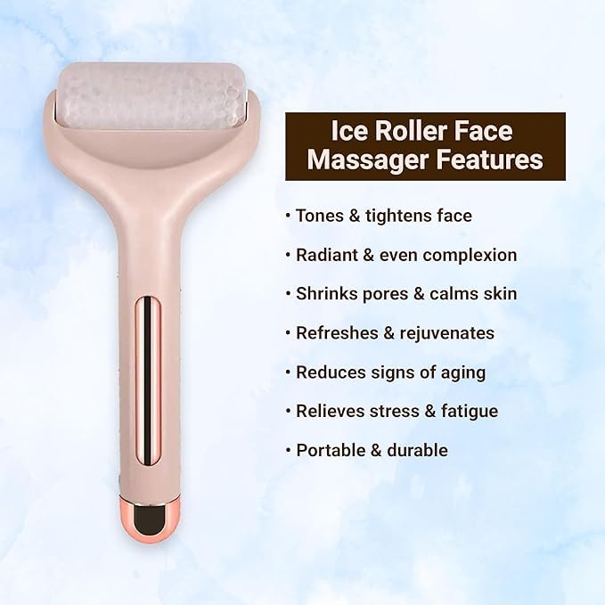 SD Enriching Beauty Ice Roller for Face - 2 in 1 Cooling Face Massager & Eye Roller for Puffy Eyes, Migraine Relief, Wrinkle Reduction & Muscle Soreness - Skin Care Tools for Glowing Complexion | Perfect for Morning Routine, Post-Workout Recovery & Spa Treatments