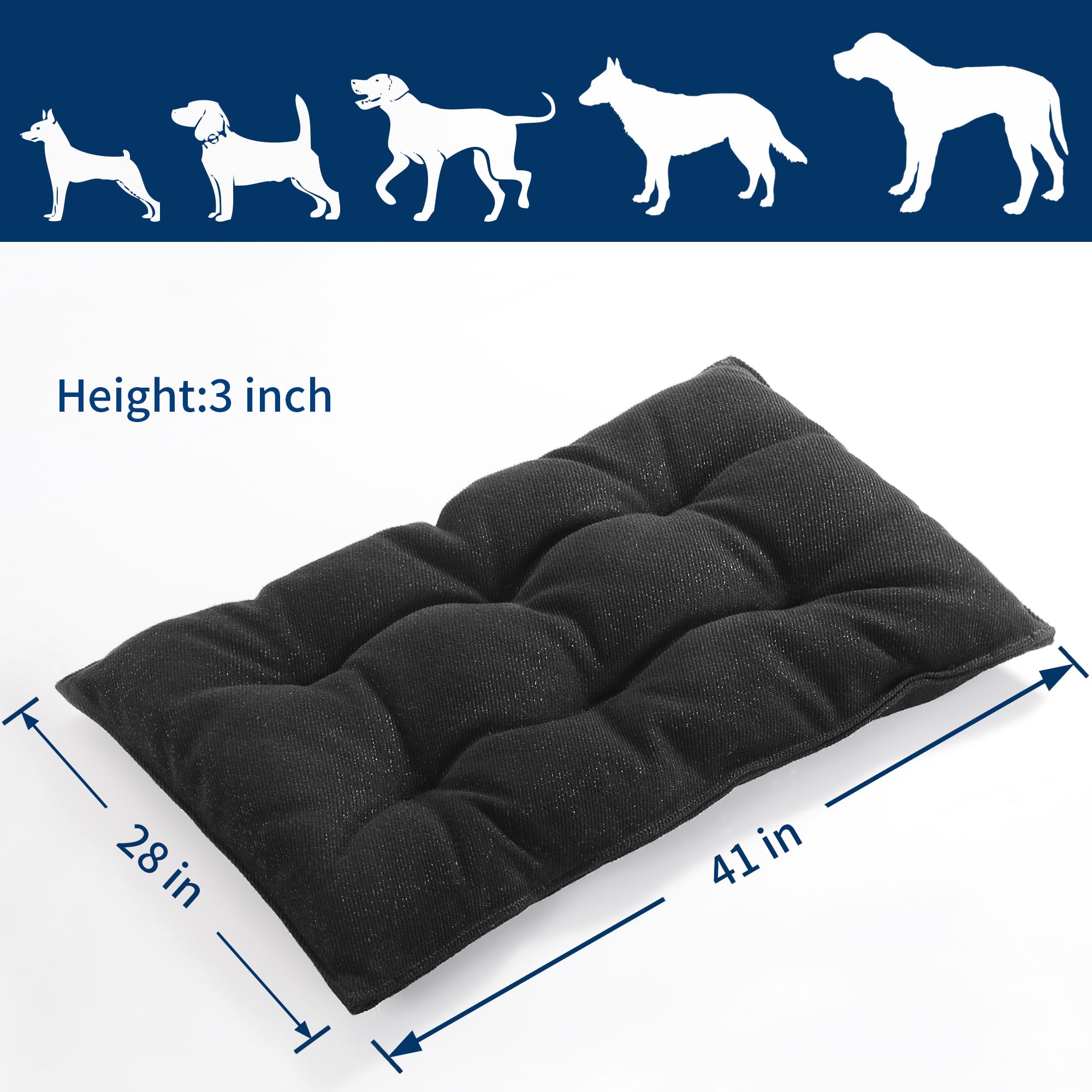 **MABOZOO Chew Proof Indestructible Dog Bed for Aggressive Chewers - Durable XL Dog Crate Pad (28x41 in) - Washable Tough Pet Mat for Kennel, Crate & Home Use - Black**