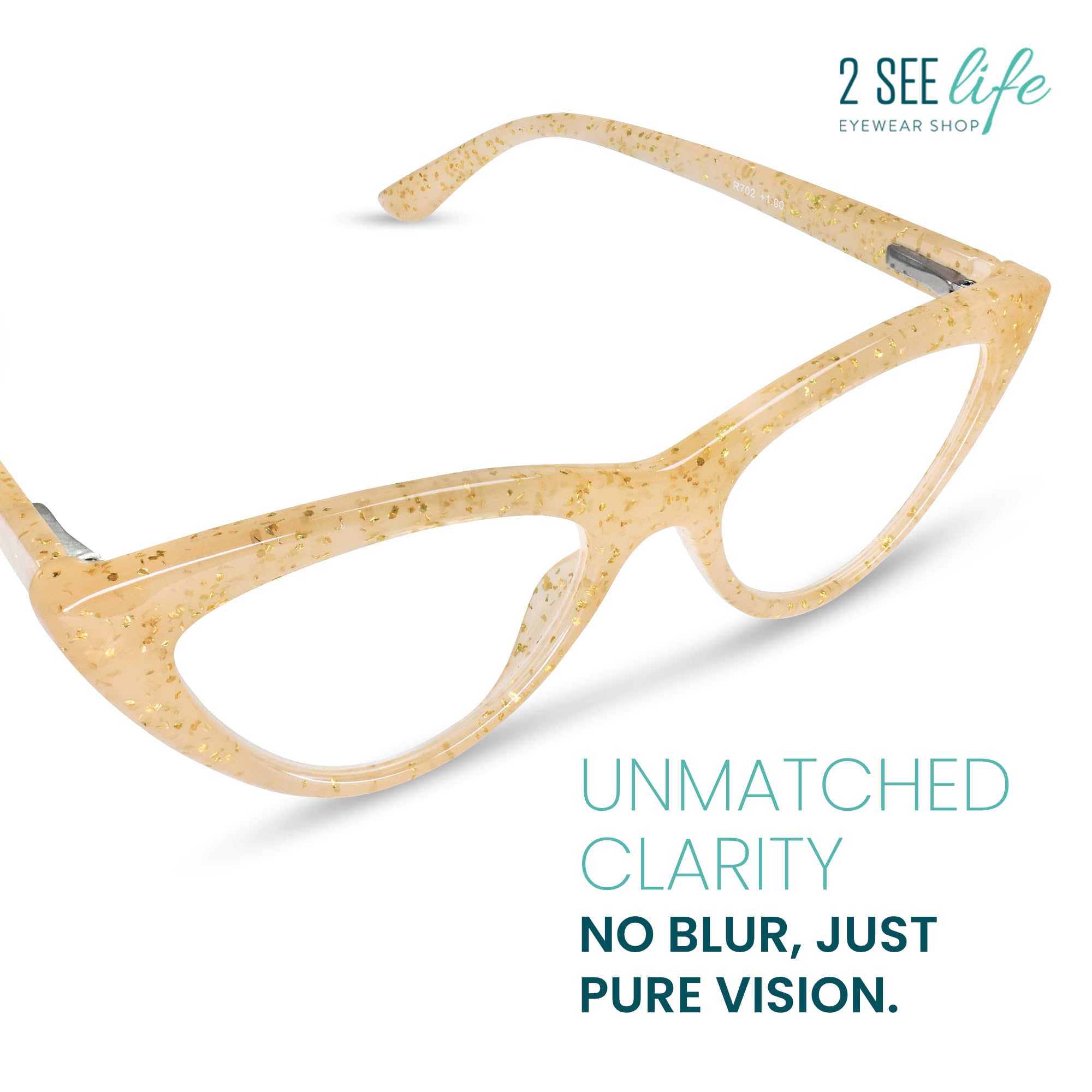Sparkly Cat Eye Reading Glasses for Women - Trendy 1.5 Magnification Readers with Sturdy Frame & Spring Hinges - Fashionable Cateye Eyeglasses Suits All Face Shapes - Perfect for Reading, Office Work & Daily Use