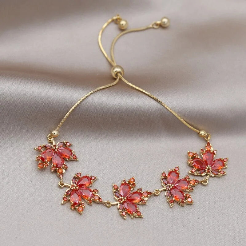 Orange Maple Leaf Bracelet - Handmade Woodland Jewelry for Women, Nature Inspired Leaf Bracelet, Perfect Gift for Hiking & Outdoor Enthusiasts | F5434W