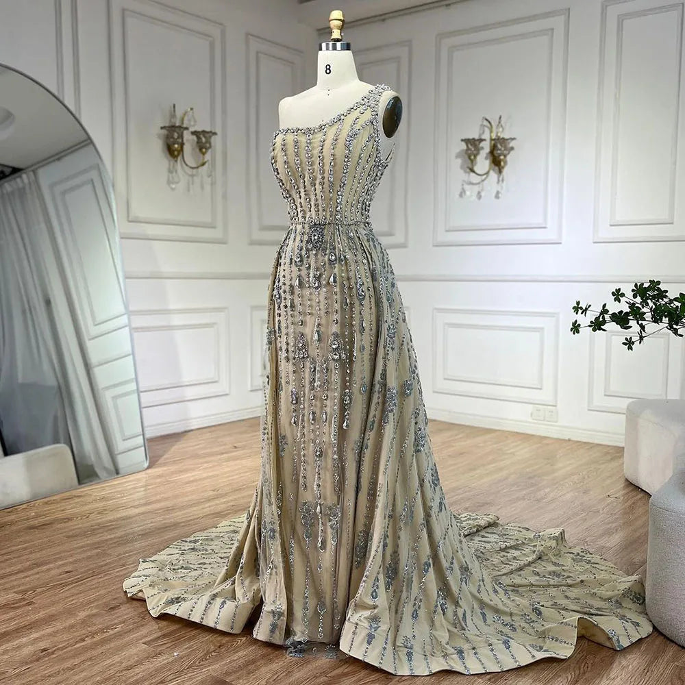 Luxury Beaded One Shoulder Mermaid Evening Dress for Women - Elegant Dubai Arabian Style Wedding Gown LA71538 | Perfect for Formal Events, Prom, Bridal Party & Special Occasions