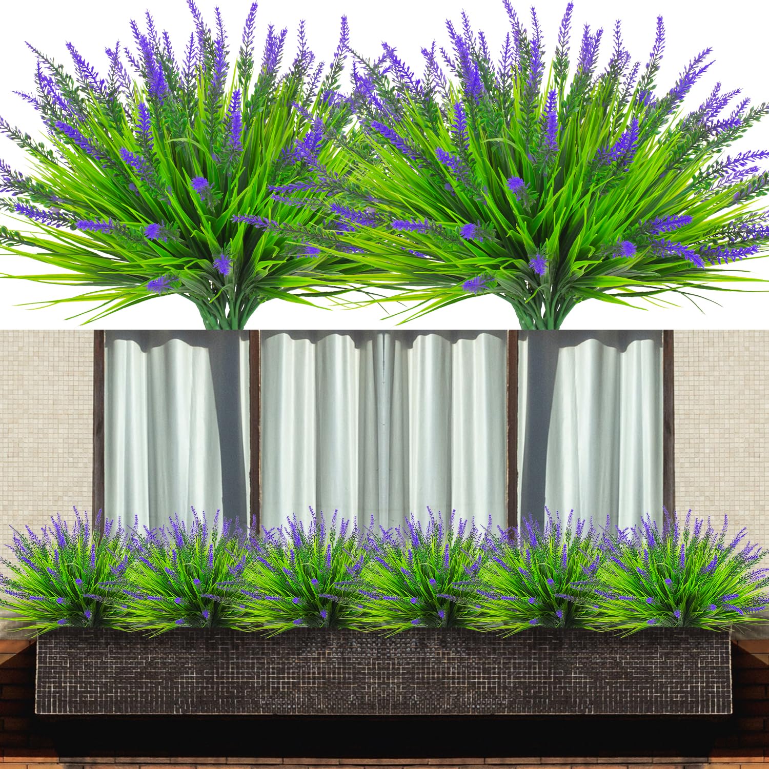 10 Bundles UV Resistant Artificial Lavender Plants - Fake Monkey Grass Shrubs for Outdoor Garden, Wedding Decor, Porch, Patio & Office - Home Decoration (Purple) | Perfect for Landscaping, Front Yard Decor & Indoor Greenery