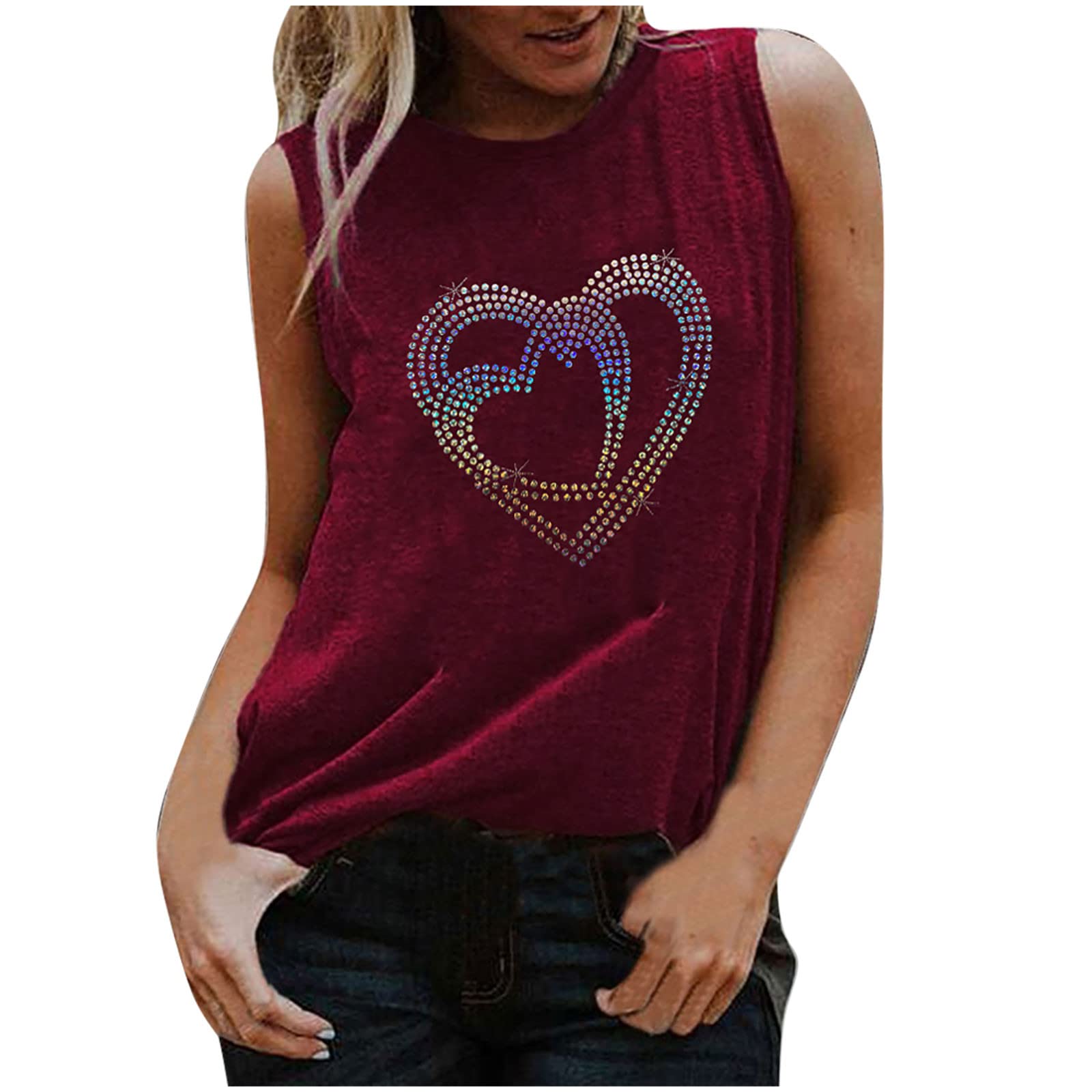 Women's Summer Love Heart Graphic Tank Tops - Sleeveless Casual Printed Tee Shirts for Daily Wear | Comfy Fitted T-Shirts for Beach, Vacation & Casual Outings