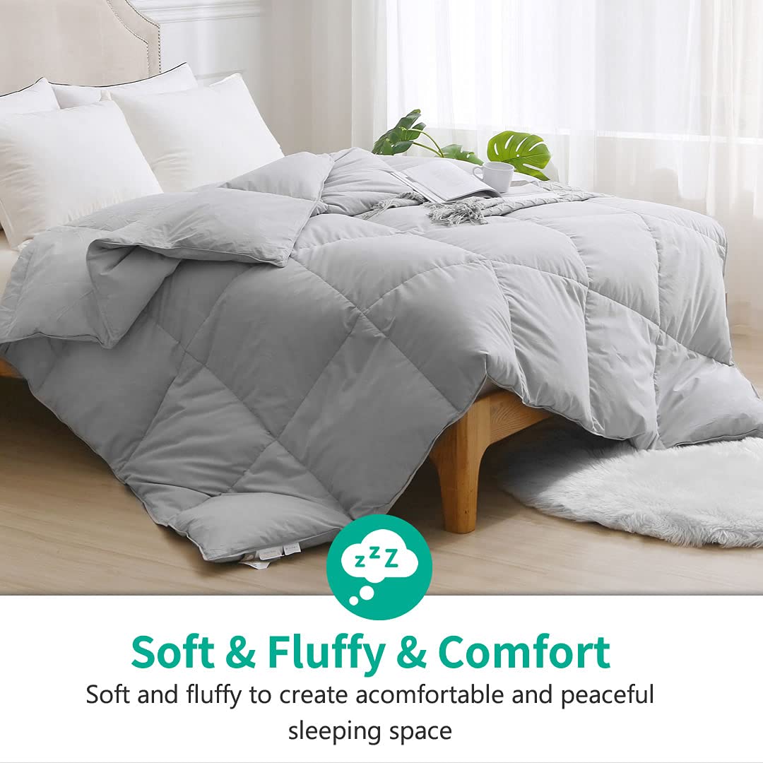 Organic Gray Feather Down Fiber Comforter California King - All-Seasons 100% Cotton Duvet Insert with Quilted Medium Warmth - 104x96 Cloud Grey - Perfect for Cozy Bedrooms & Guest Rooms