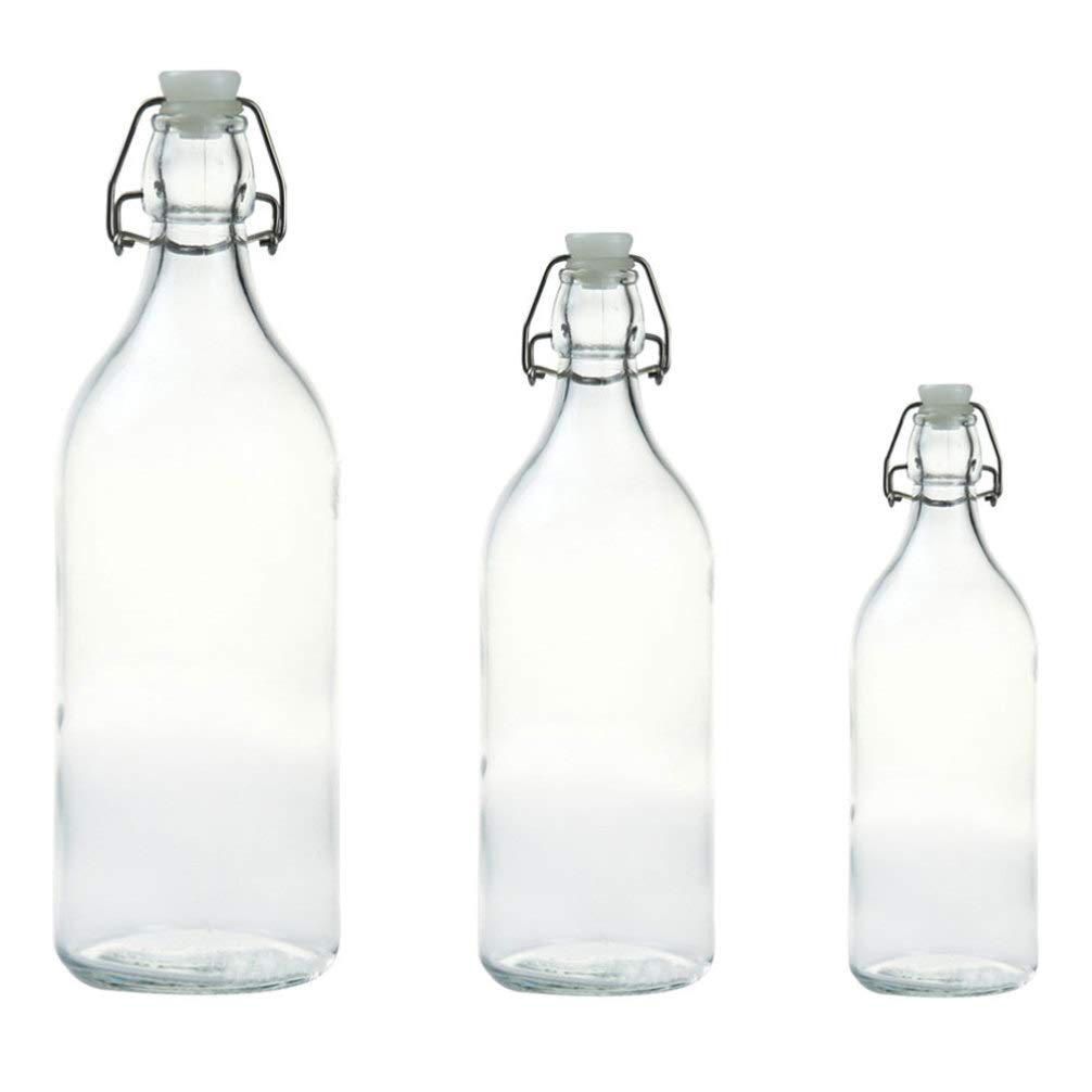 Vintage Glass Milk Bottles with Lids - 3 Pack Reusable Drinking Bottles for Kids, Breakfast Shakes & Party Favors | Cabilock Glass Bottles for Smoothies, Juices & Milk Storage