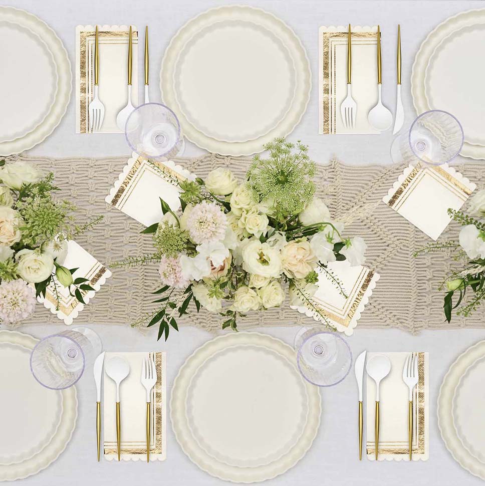 Eco-Friendly White and Gold Table Setting for Weddings, Parties & Formal Dining - Sustainable Dinnerware Set