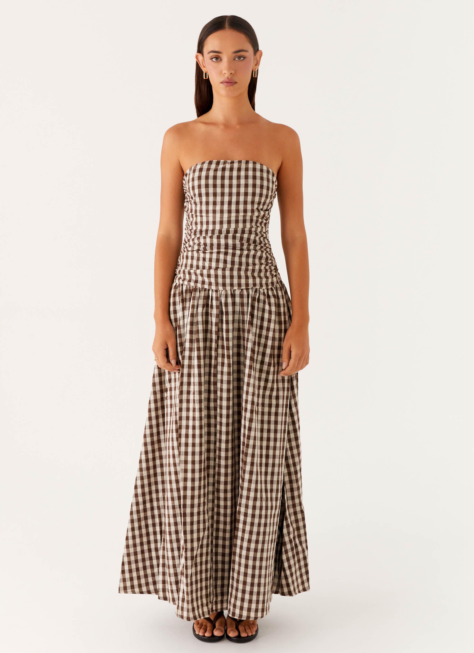 Carmel Maxi Dress - Brown Gingham Summer Dress for Women | Flowy Long Dress with Pockets | Perfect for Beach, Vacation and Casual Outings