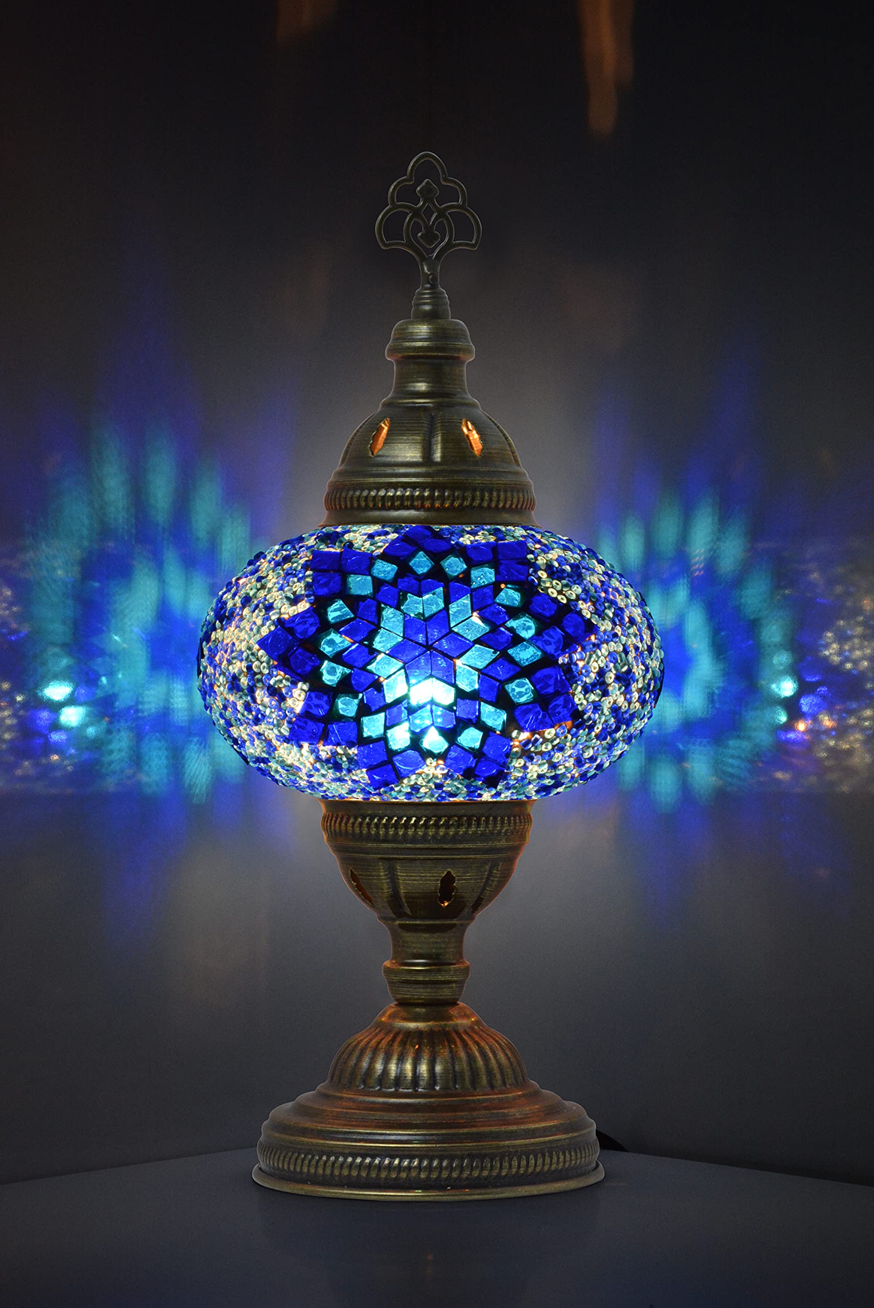 Mozaist Turkish Mosaic Table Lamp - Antique Moroccan Decorative Glass Tiffany Style Bedside Lamp with Stained Glass Shade, E12 Socket & US Plug | Perfect for Bohemian Home Decor, Bedroom Nightstand, Living Room Accent Lighting