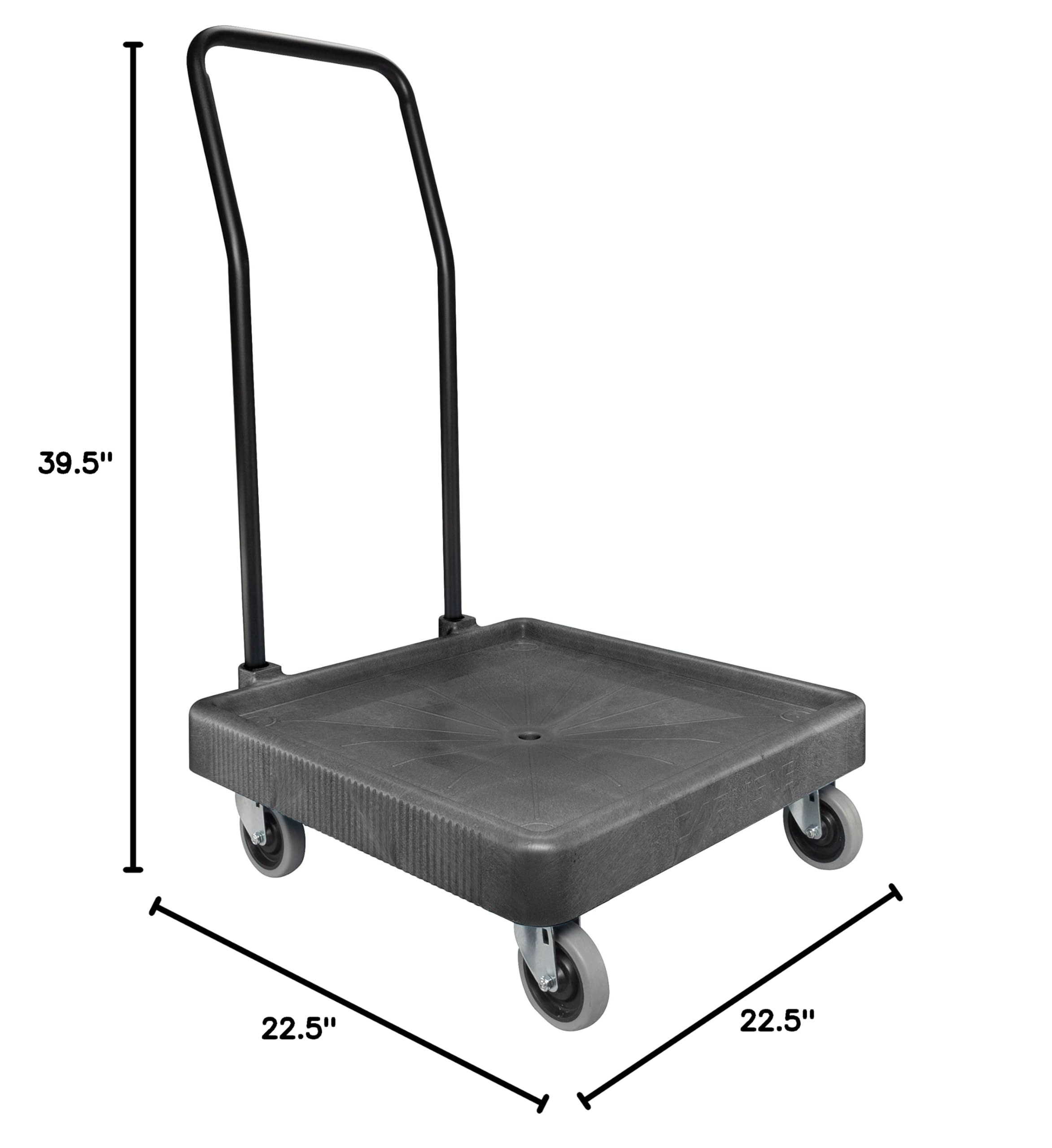 Carlisle FoodService E-Z Glide Dishwashing Rack Dolly - Heavy Duty Plastic Utility Cart with Drain & Handle for Commercial Kitchens, Restaurants (22.5x22.5x8 Inches, Black) - Perfect for Busy Dish Stations & High-Volume Food Service Areas
