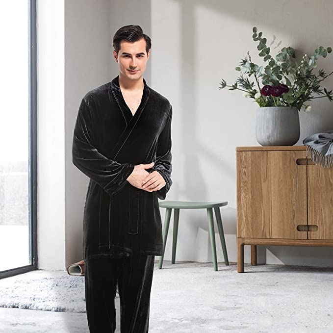 Luxury COLD POSH Men's Silk Velvet Pajamas Set - Soft Warm Sleepwear for Autumn & Winter - Perfect for Lounging, Relaxing & Holiday Gifts