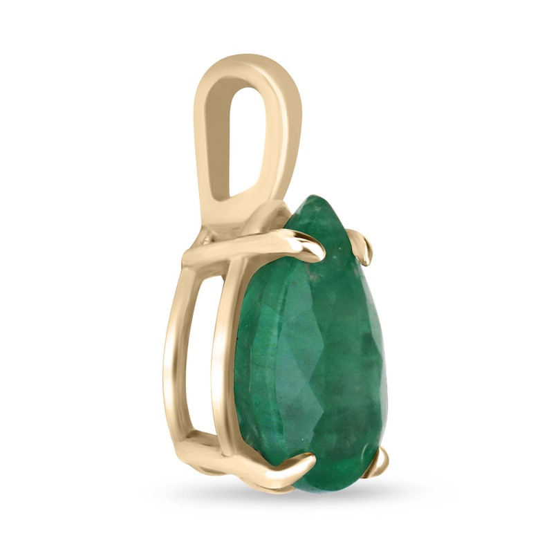 2.0ct Medium Dark Green Natural Pear Cut Emerald Solitaire Pendant Necklace in 14K Gold - Perfect for Weddings, Anniversaries & Special Occasions