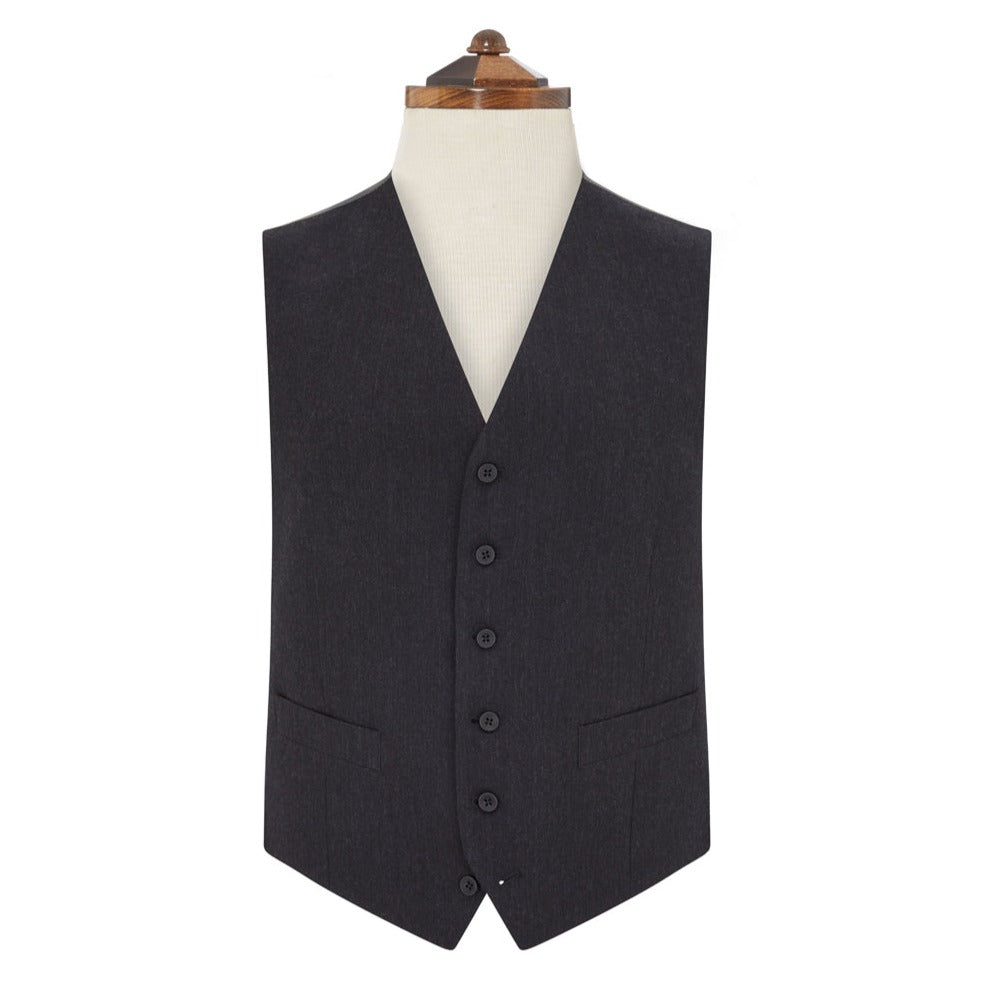 Hyde Charcoal Wide Herringbone Wool Waistcoat for Men - Classic Slim Fit Vest for Business, Wedding & Formal Occasions