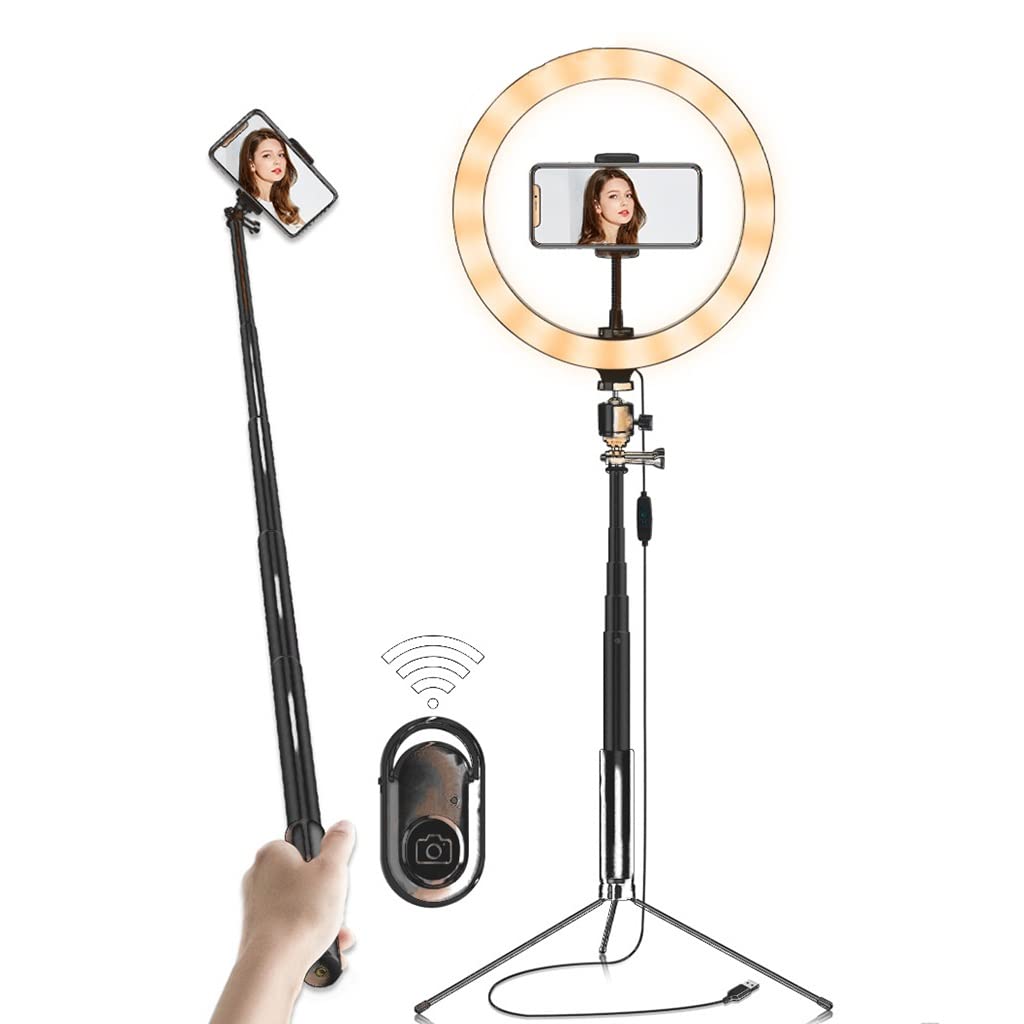 6-in-1 LED Ring Light Kit with Extendable Tripod & Phone Holder - Professional Selfie Lighting for Makeup, Live Streaming, YouTube Videos (Black) - Perfect for Home Studio, Beauty Tutorials & Content Creation