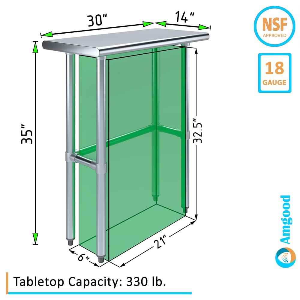 AmGood Stainless Steel Work Table with Open Base - 30