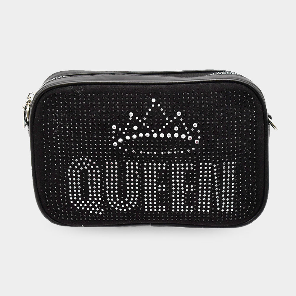 Bling Queen Message with Crown Crossbody Bag - Fashionable Rhinestone Purse for Women | Perfect for Parties, Prom, and Special Occasions | FSB12150