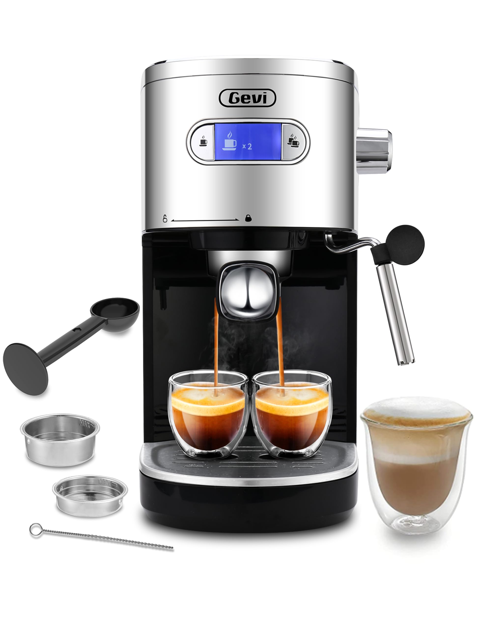 Gevi 20 Bar Espresso Machine with Milk Frother - Fast Heating Automatic Cappuccino & Coffee Maker, 1.2L Removable Water Tank, Dual Temperature Control (1350W) - Perfect for Home Baristas & Coffee Lovers (Black)