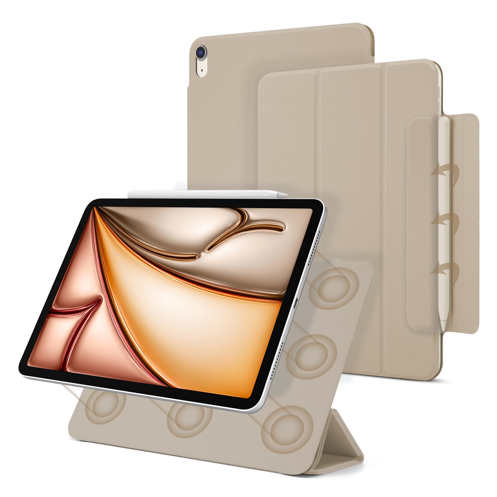 Magnetic Slim Smart Folio Case for iPad Air 7/6/5/4 (10.9 & 11 Inch) - Compatible with iPad Air 5th/4th Gen 2022/2020 & M3/M2 2025/2024 Models - Auto Sleep/Wake Function - Oat Coffee Color - Perfect for Work, Study & Travel Protection