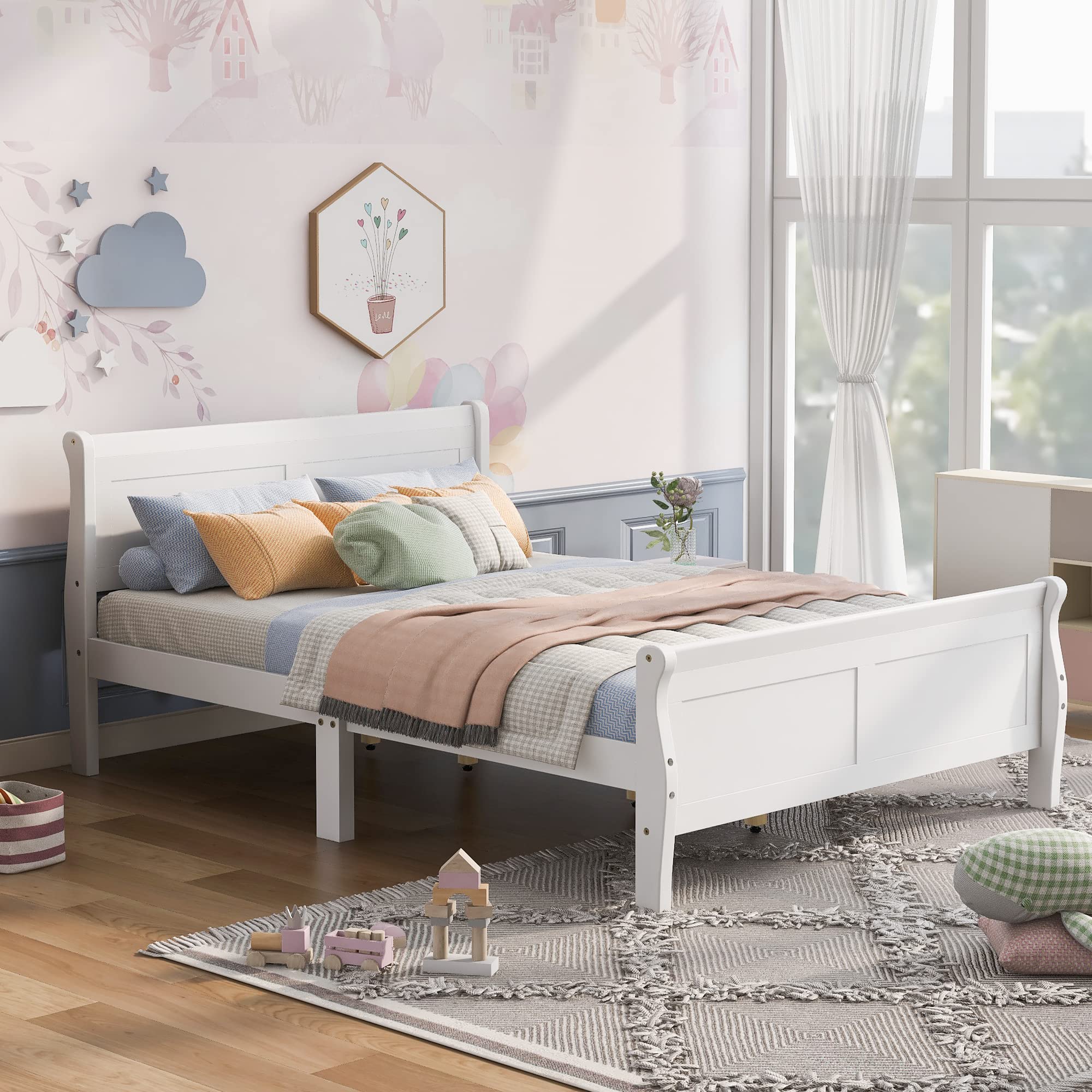 Merax Queen Size Platform Bed Frame with Headboard - Sturdy Wood Slat Support, Modern White Finish | Perfect for Bedrooms, Guest Rooms & Small Spaces