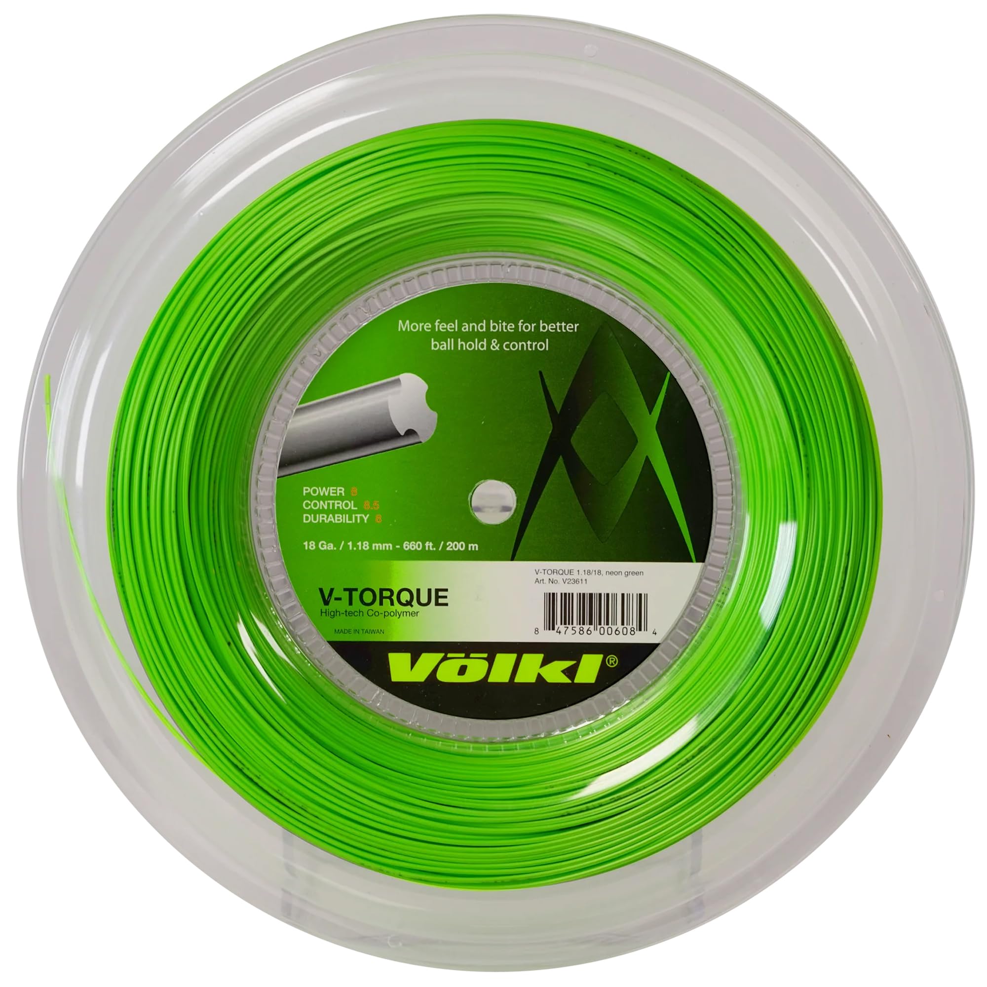V Torque 18G Tennis String Reel - Neon Green High-Performance Polyester String for Tennis Rackets | Perfect for Competitive Play & Stringing Professionals