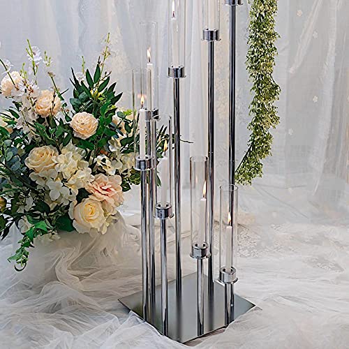 42-Inch Silver Candelabra Candle Holder - Elegant Glass Centerpiece for Wedding, Reception, Party & Dining Table Decor - Perfect for Romantic Dinners, Holiday Celebrations and Home Decor
