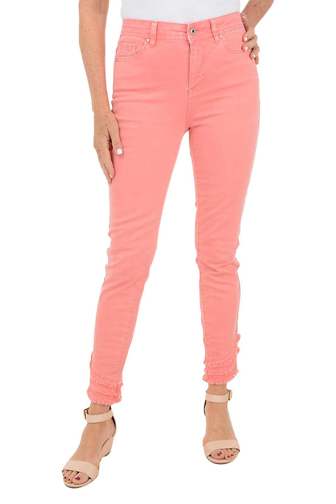 Stylish Frayed Curved Hem Denim Twill Ankle Pants for Women - Trendy Distressed Skinny Jeans with Raw Edge Details - Perfect for Casual Outfits, Streetwear Fashion and Everyday Wear