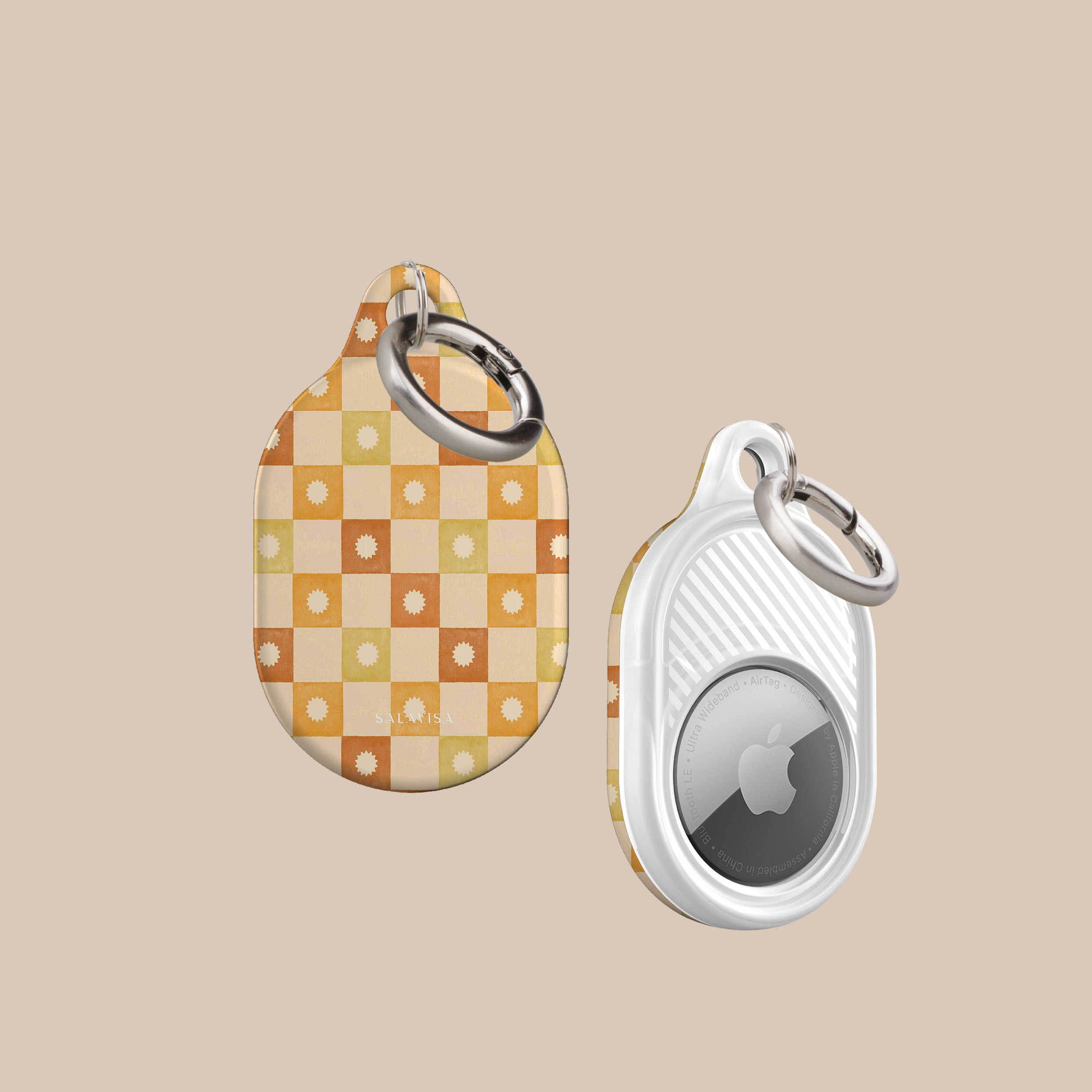 Stylish Checkered AirTag Holder - Premium Leather Keychain for Apple AirTag - Perfect for Keys, Wallets & Bags Tracking