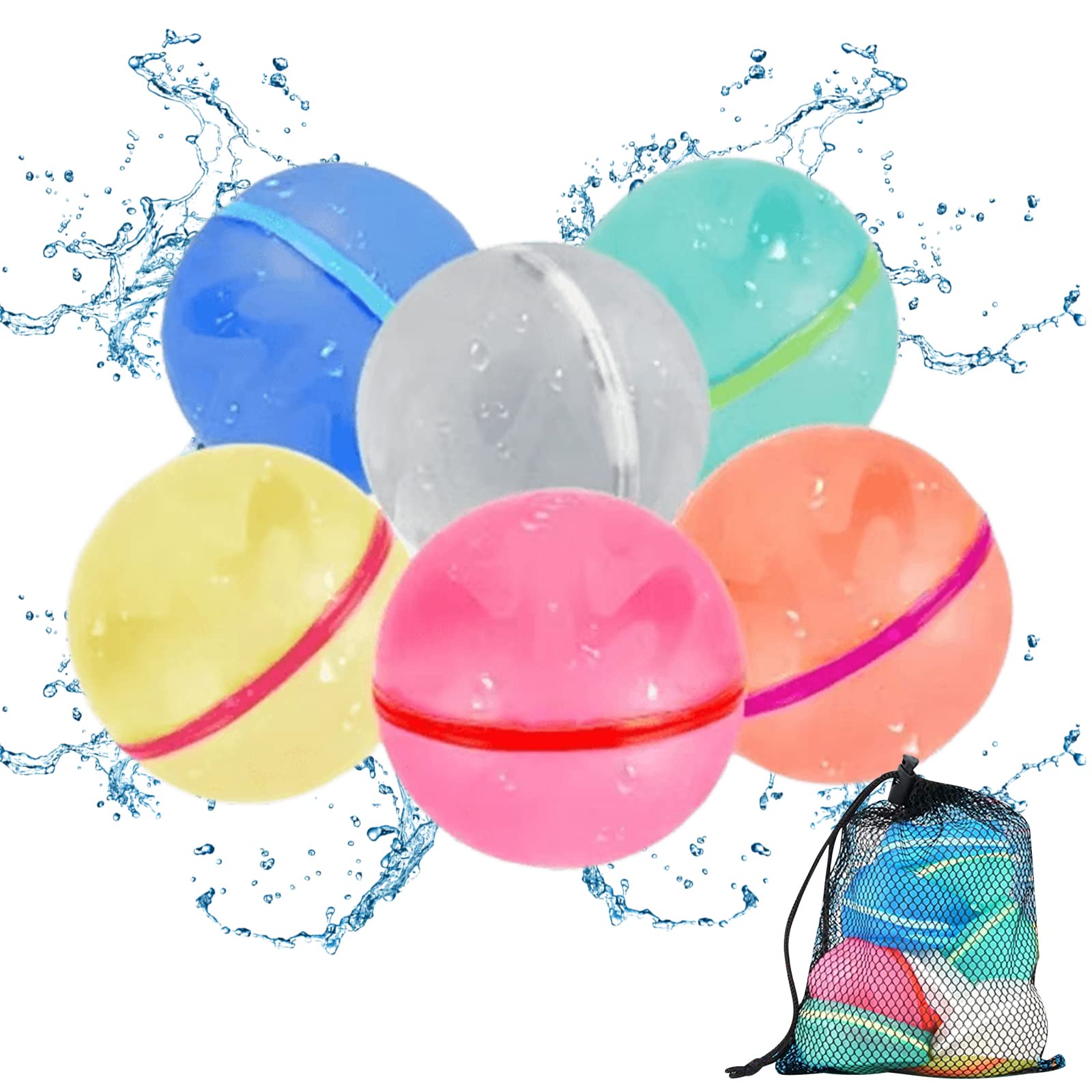 Eco-Friendly Reusable Water Balloons - 6 Pack Magnetic Self-Sealing Quick Fill Water Bombs for Kids & Adults - Fun Summer Pool, Beach, and Backyard Water Games - Perfect for Parties, BBQs, and Outdoor Activities