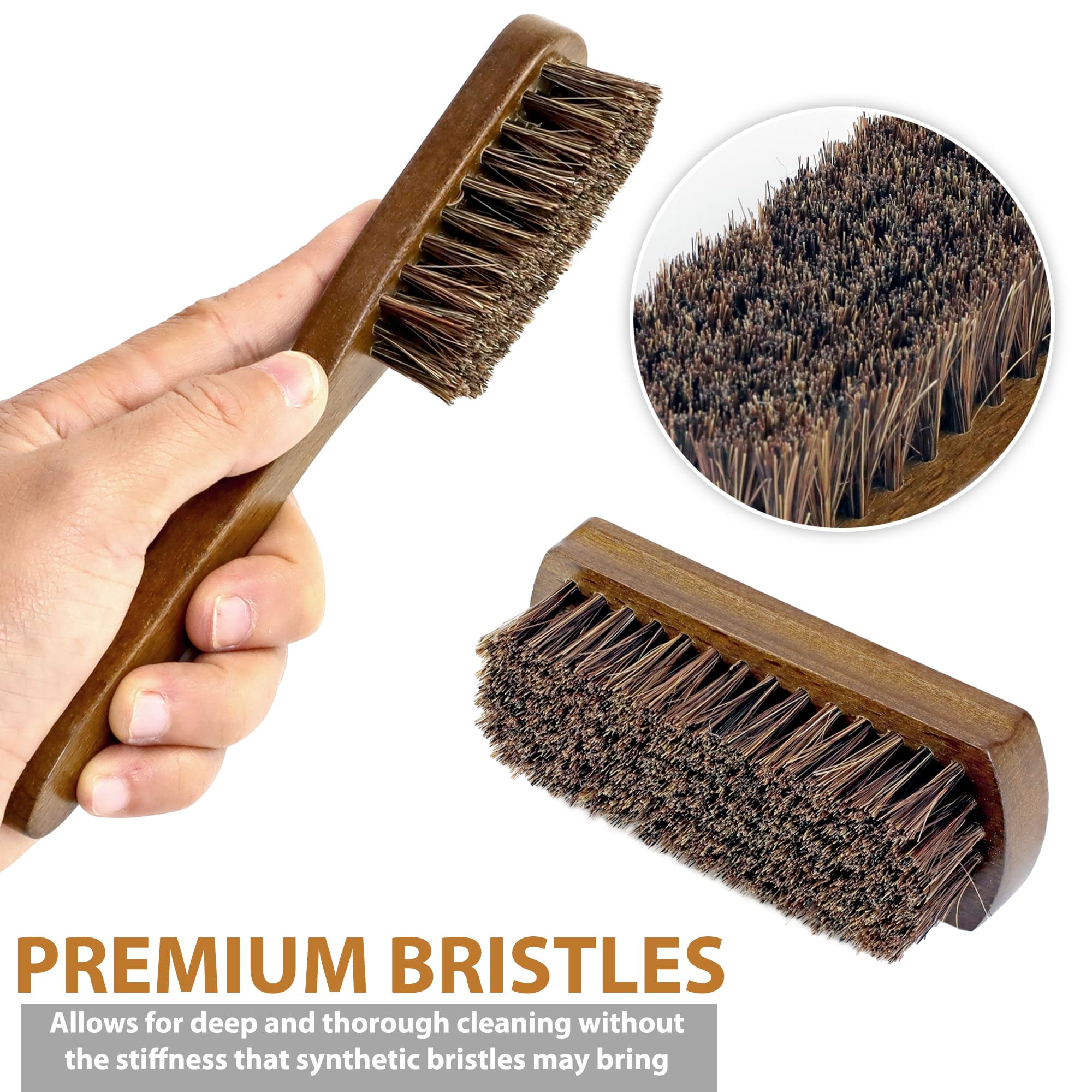 TAKAVU Leather & Upholstery Cleaning Brush Set - 100% Natural Horse Hair Bristles for Car Seats, Leather Sofas, Alcantara, Furniture, Boots & Bags | Gentle Cleaning for Cars, Home & Office Interiors | Perfect for Auto Detailing, Shoe Care & Handbag Maintenance