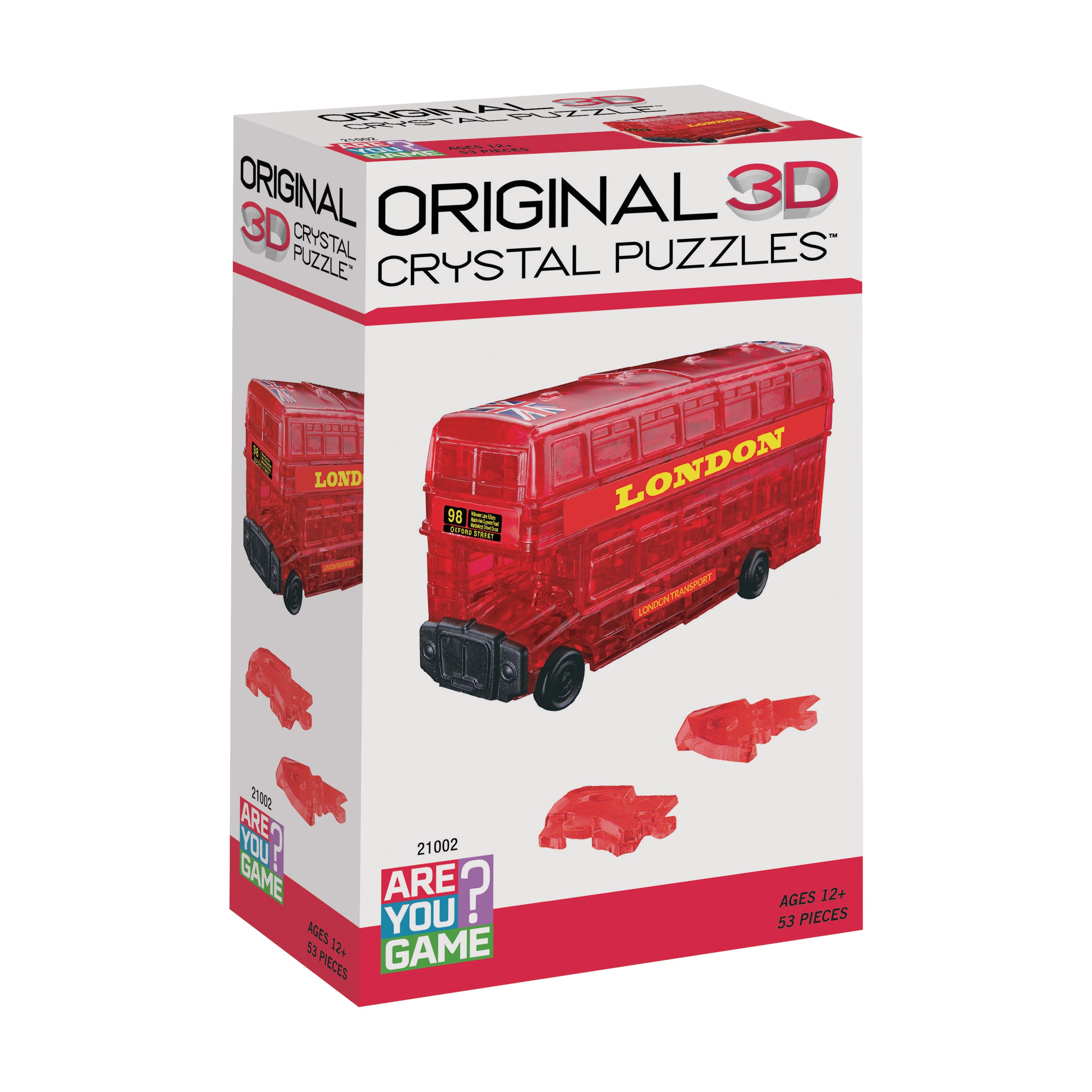 Charming London Bus 3D Crystal Puzzle - 53 Piece Radiant Red Brain Teaser for Adults & Teens | Perfect Gift for Puzzle Lovers & UK Souvenir Collectors