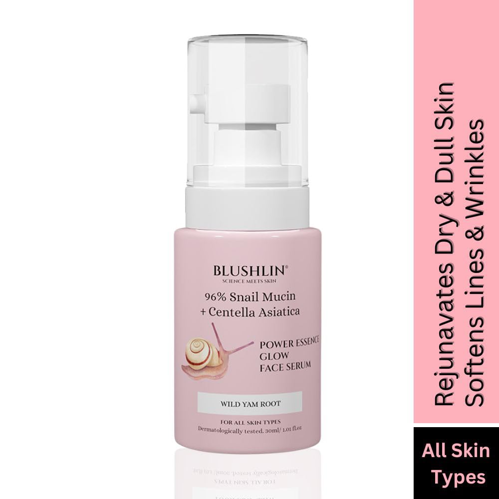 BLUSHLIN 96% Snail Mucin Power Essence - Anti-Aging, Hydrating & Brightening Facial Serum with Hyaluronic Acid & Ginseng for Dry & Oily Skin - Men & Women (30ml) | Perfect for Daily Skincare Routine, Night Care & Glowing Complexion