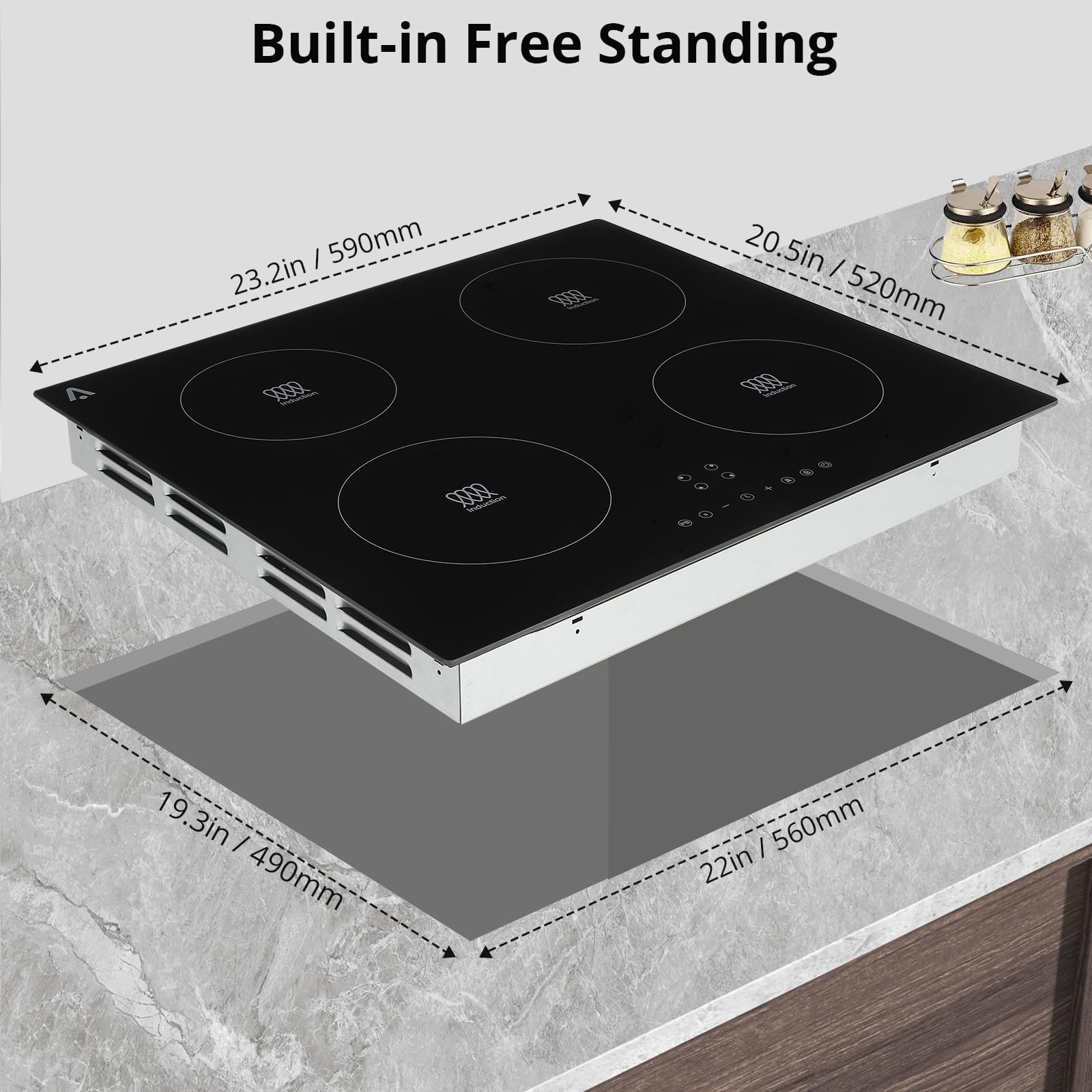 GARVEE 4 Burner Electric Cooktop 7400W Built-In Ceramic Glass Stovetop with Safety Lock & Timer - 240V Black - Perfect for Modern Kitchens, Cooking Classes & Family Meals