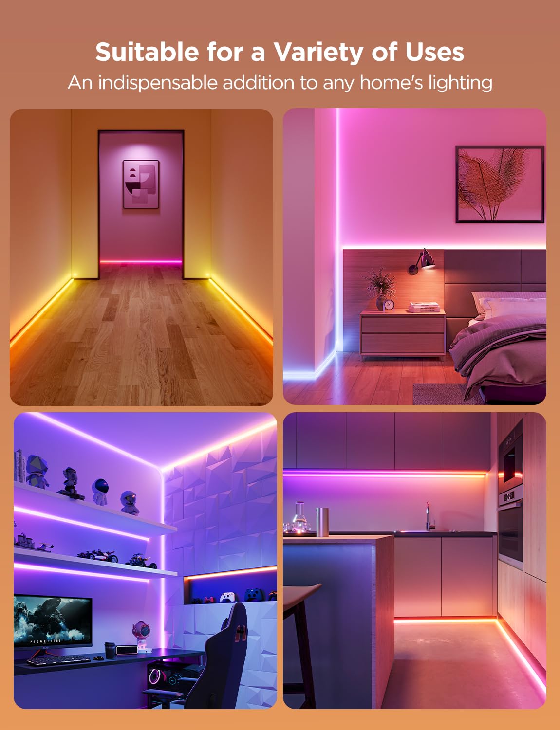 Govee 16.4ft RGBIC Smart Neon Rope Lights for Wall Lining - Matter & Alexa/Google Assistant Compatible, App Controlled LED Strip Lights with Music Sync - Perfect for Living Room, Bedroom & Wall Corner Decoration