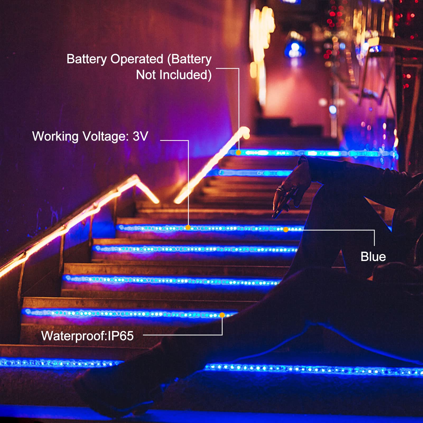 Echosari Blue LED Strip Lights - Waterproof, Battery Operated with Remote Control | 8 Lighting Modes, Dimmable, Timer Function | Self-Adhesive & Cuttable 3M 90-LED Light Strips for Indoor & Outdoor Decoration - Perfect for Bedrooms, Parties, Holidays & Home Decor
