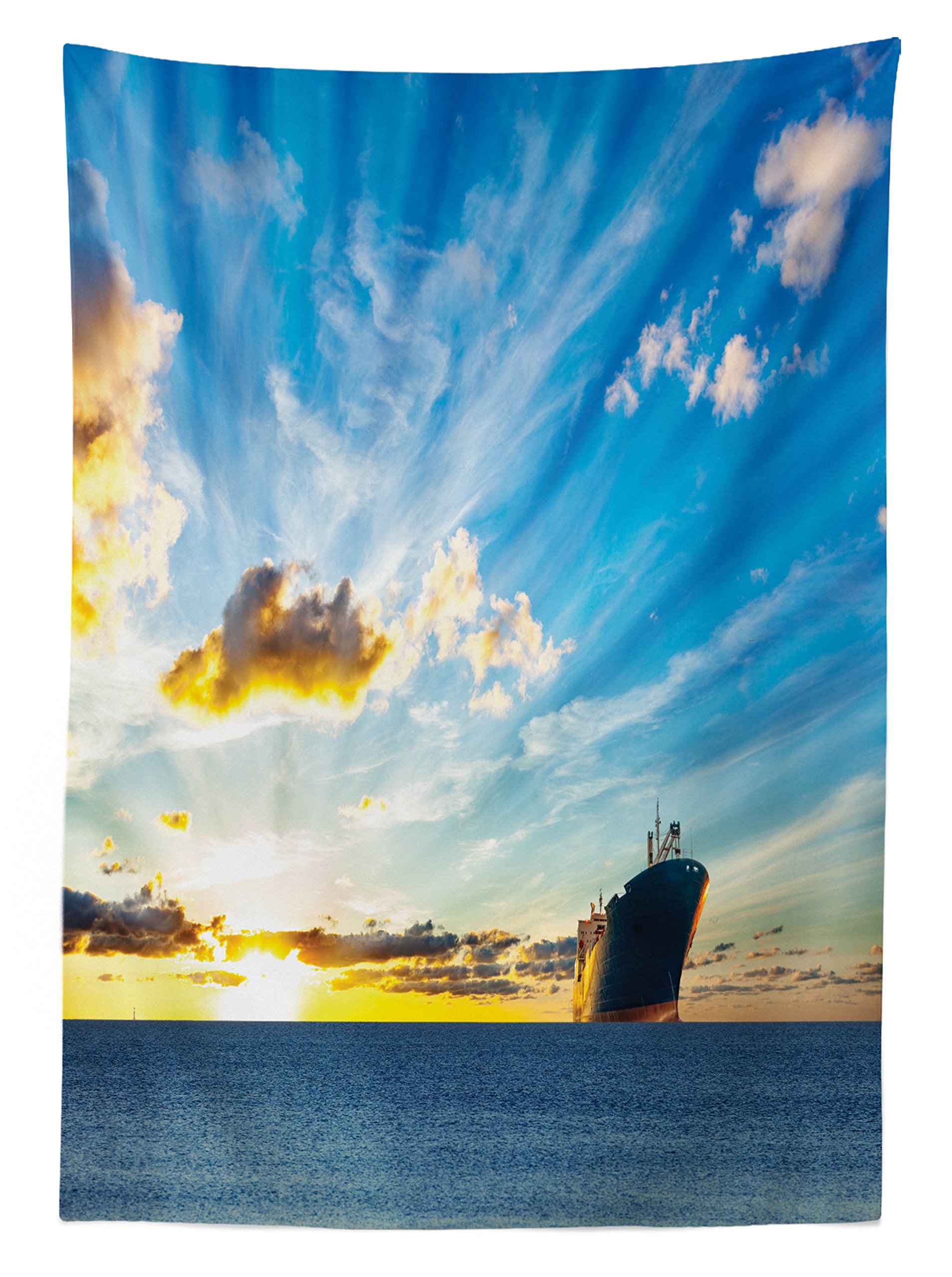 Ambesonne Waterproof Nautical Outdoor Tablecloth - Scenic Ocean View with Ship & Harbor Design, Washable Picnic Table Cover 58x84 Inches - Perfect for Beach Parties, Backyard BBQs & Outdoor Dining (Blue)