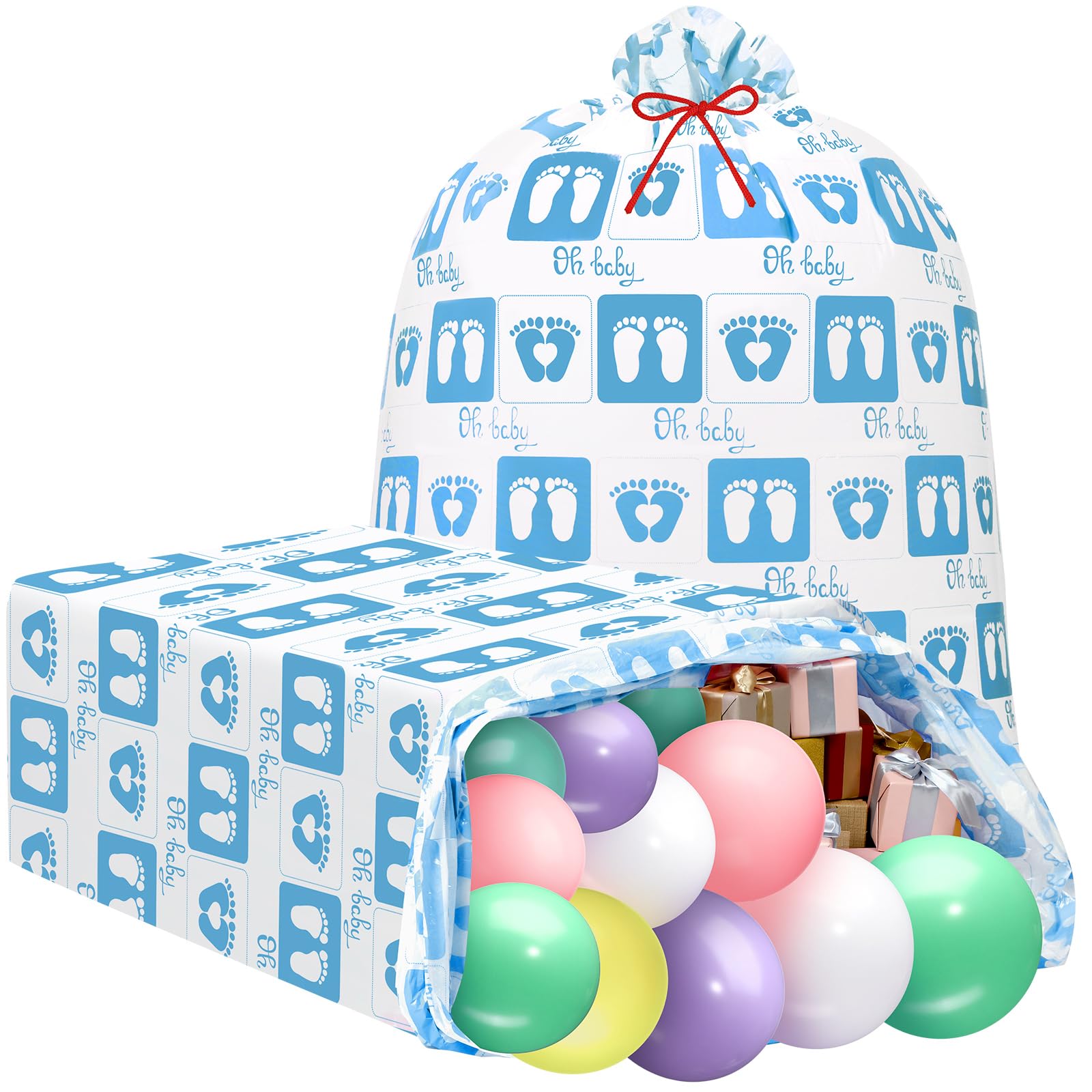 2 Pack Jumbo Bike Gift Bags 80x60 Inches - Extra Large Plastic Present Sack for Baby Footprint Keepsake, Birthday Party & Baby Shower - Perfect for Boys, Girls, Bicycle Themed Celebrations (Blue) - Great for Gender Reveals, First Birthday Decorations & Cycling Enthusiast Gifts