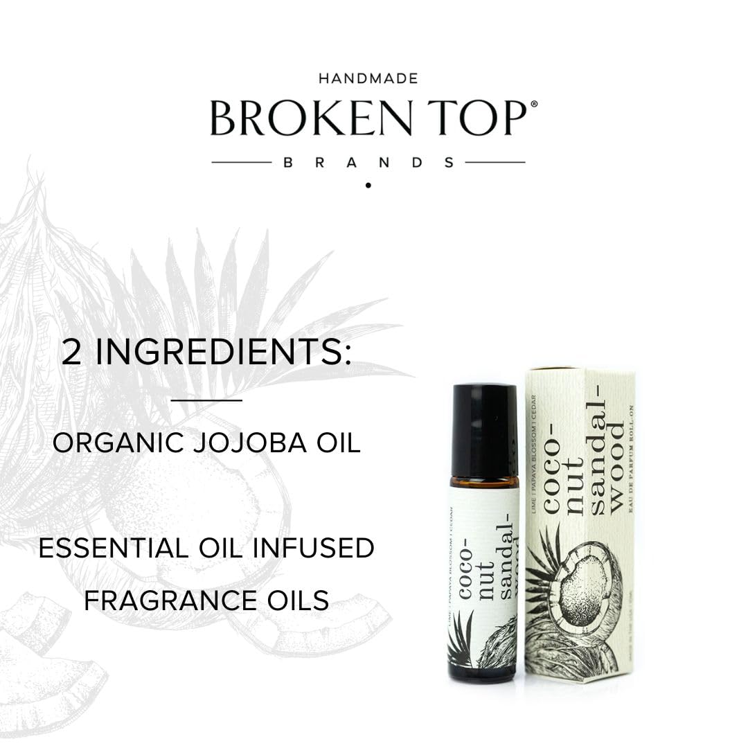 BROKEN TOP - Roll On Perfume with Jojoba & Essential Oils | Natural Vegan Eau de Parfum for Women & Men | Coconut Sandalwood Scent | Perfect for Travel, Work & Everyday Use