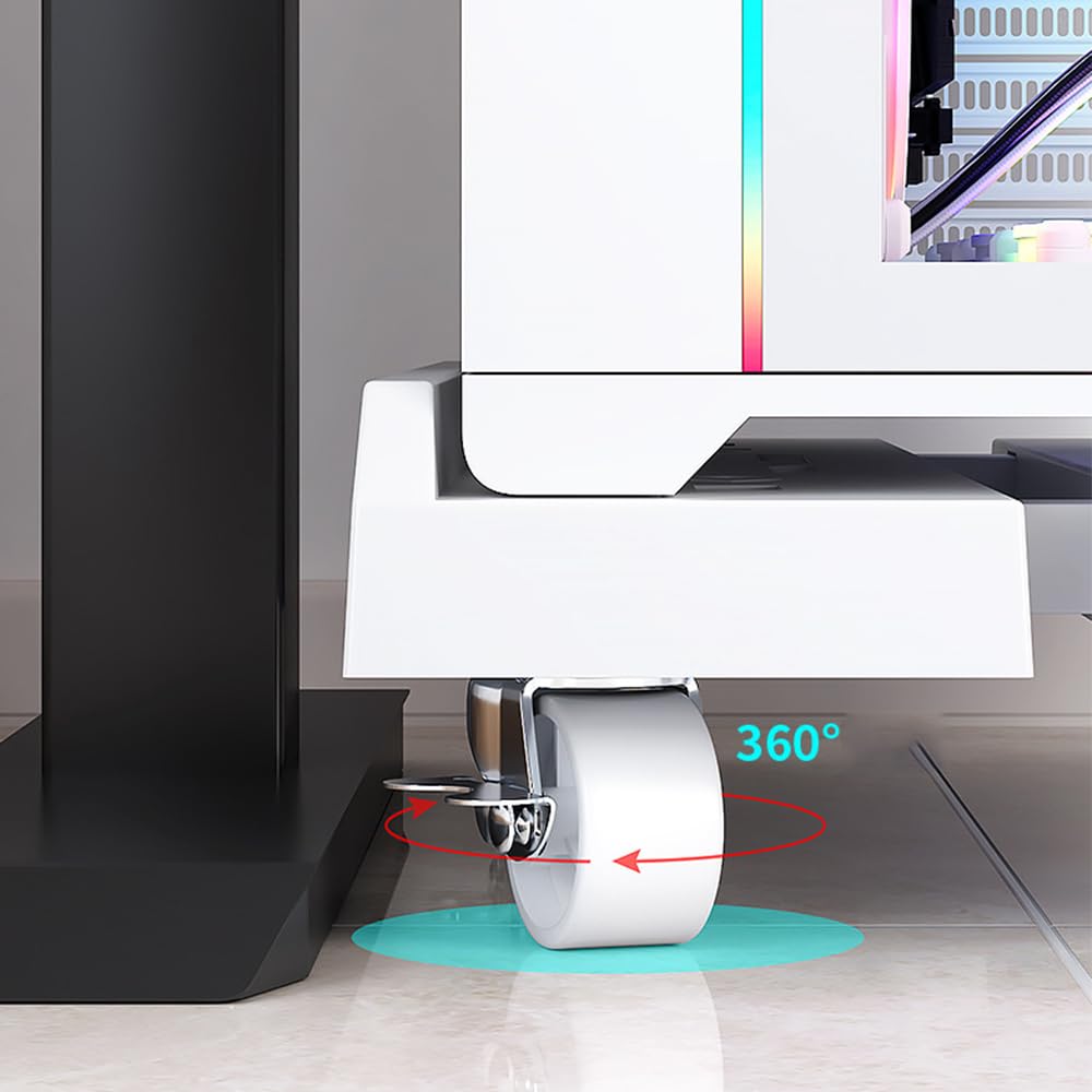 Adjustable Mobile CPU Stand with 6 Locking Caster Wheels - Ventilated Computer Tower Stand for Most PC Cases (White) - Perfect for Office, Gaming & Home Workspace Setup