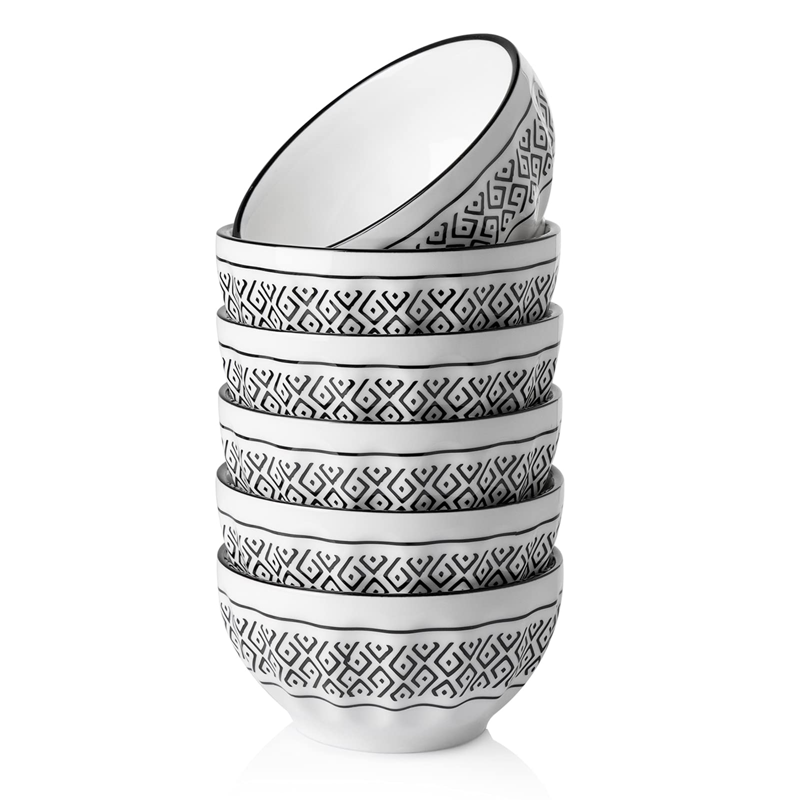 SWEEJAR 26 oz Ceramic Fluted Bowl Set - 6 Piece Dishwasher & Microwave Safe Serving Bowls for Cereal, Salad, Pasta, Soup - Perfect for Family Dinners & Entertaining Guests